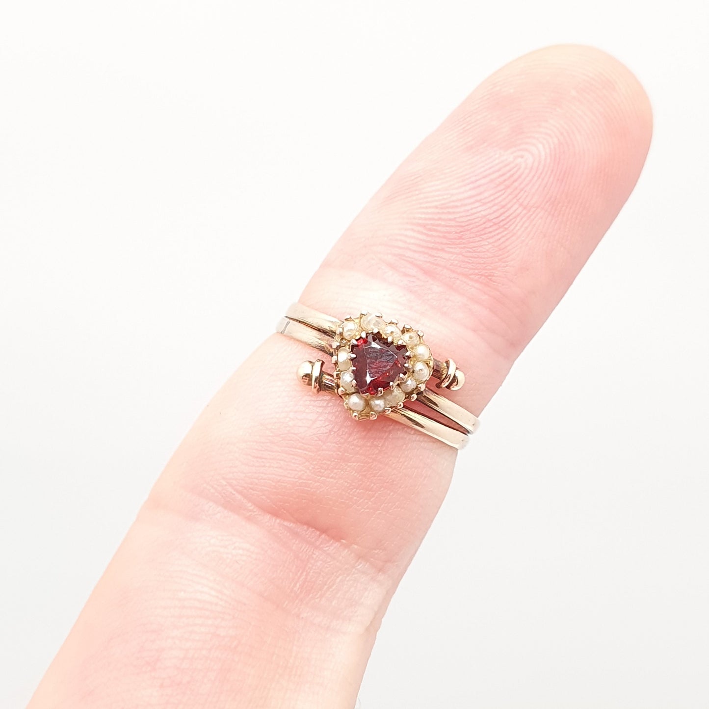 Antique Victorian 9ct Gold Garnet Heart Ring Seed Pearl Solid 375 Rose Gold Love Gift 1800s Sweetheart Womens Vintage Jewelry Jewellery