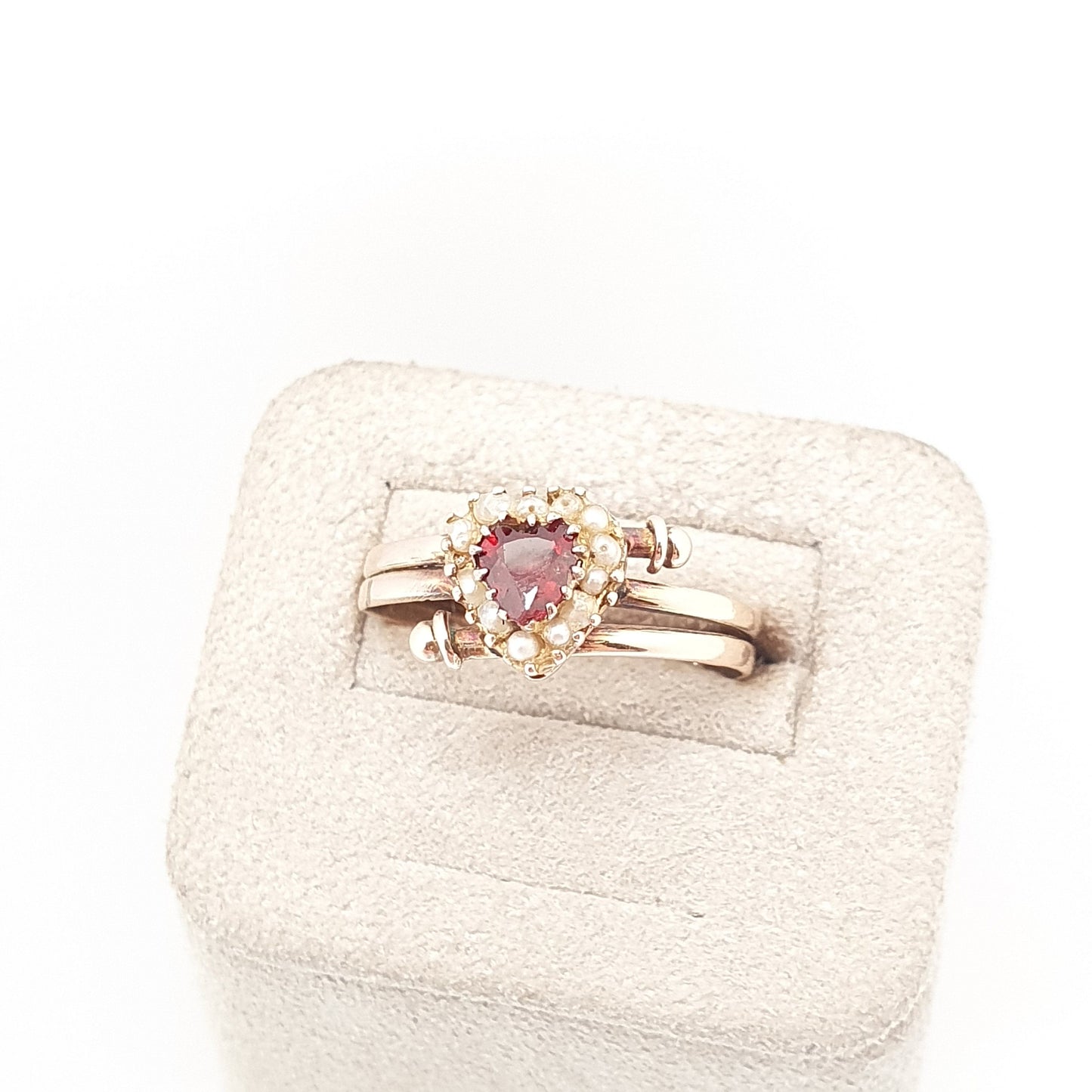 Antique Victorian 9ct Gold Garnet Heart Ring Seed Pearl Solid 375 Rose Gold Love Gift 1800s Sweetheart Womens Vintage Jewelry Jewellery