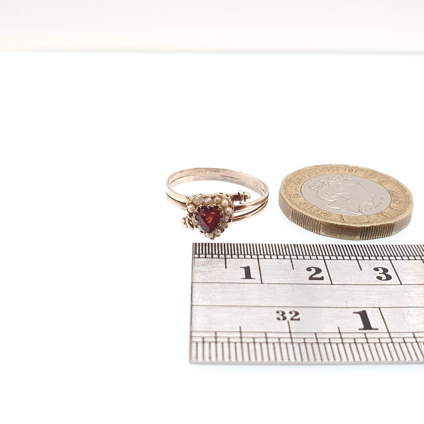 Antique Victorian 9ct Gold Garnet Heart Ring Seed Pearl Solid 375 Rose Gold Love Gift 1800s Sweetheart Womens Vintage Jewelry Jewellery