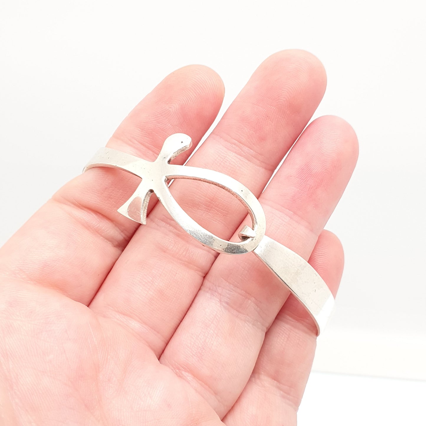Vintage Solid Silver Ankh Bangle Egyptian Bracelet Hieroglyph Art Deco Revival Egypt Hallmarks Thick Chunky 18.28g Womens Jewelry Jewellery