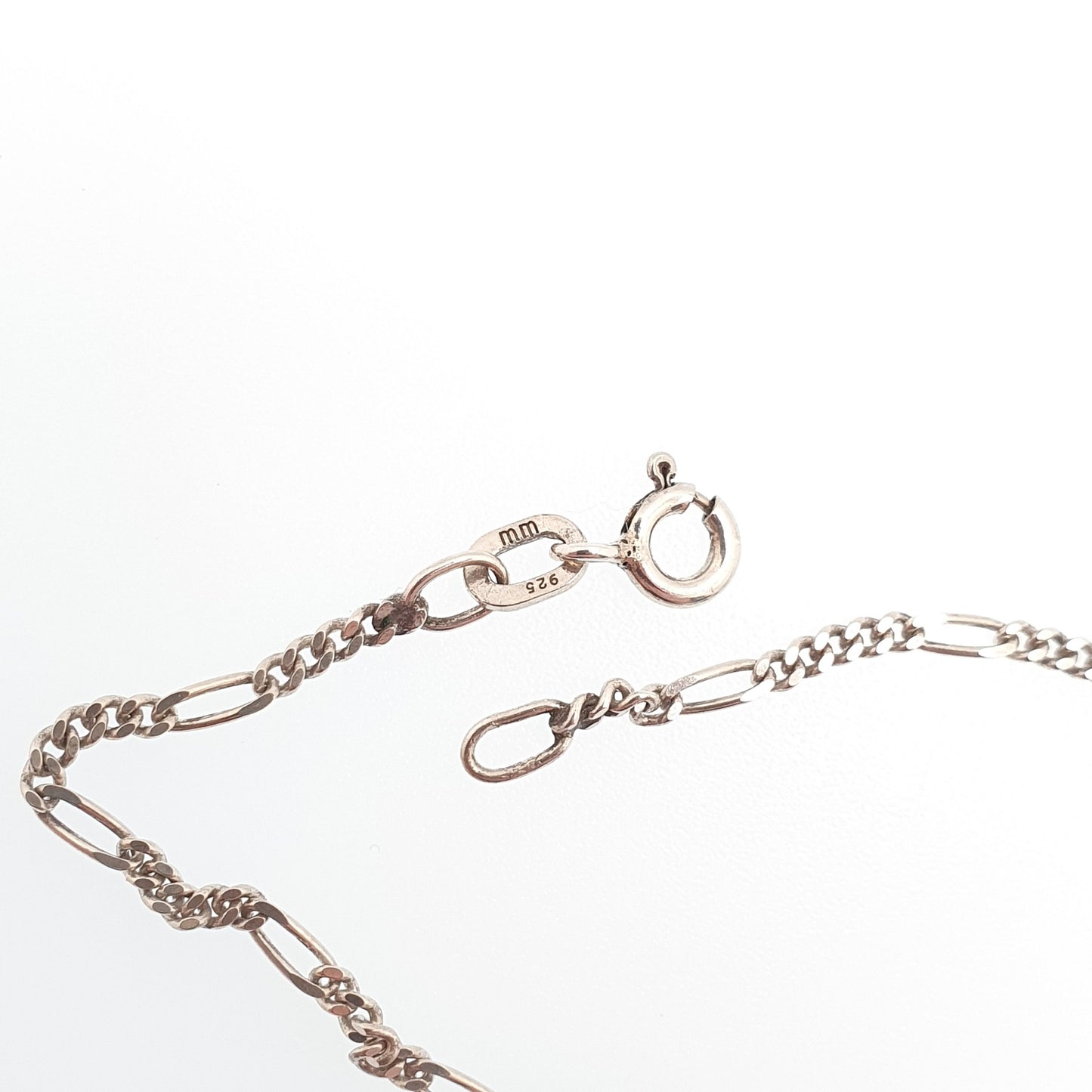 Vintage Sterling Silver Figaro Link Chain Necklace 44cm 17.3" 3.30g Long Solid 925 Unisex Mens Womens Retro Jewelry Jewellery Hallmarked