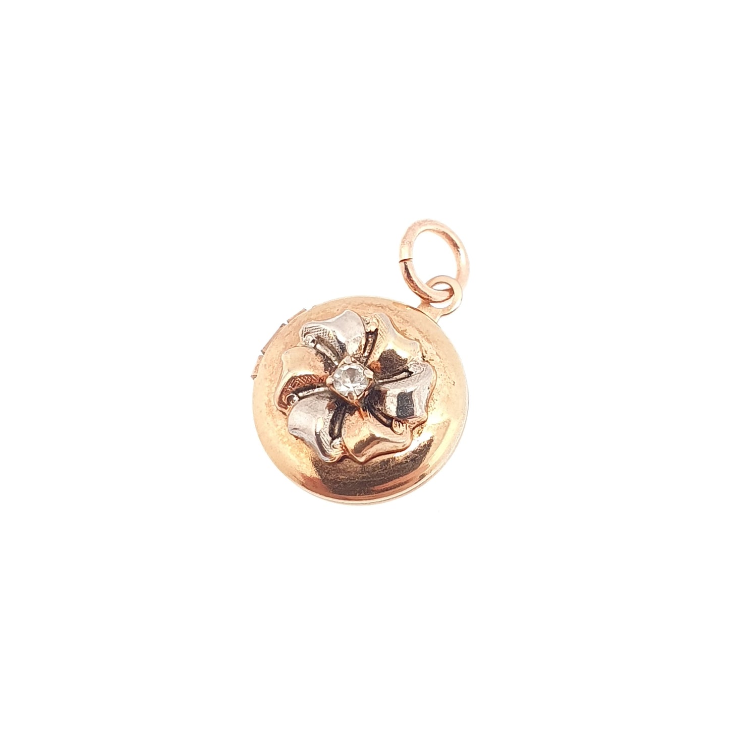 Vintage Rose Rolled Gold Locket Diamond Paste Necklace Pendant Small Tiny Cute Gold Filled Bow Centre Round Vintage Womens Jewellery Jewelry