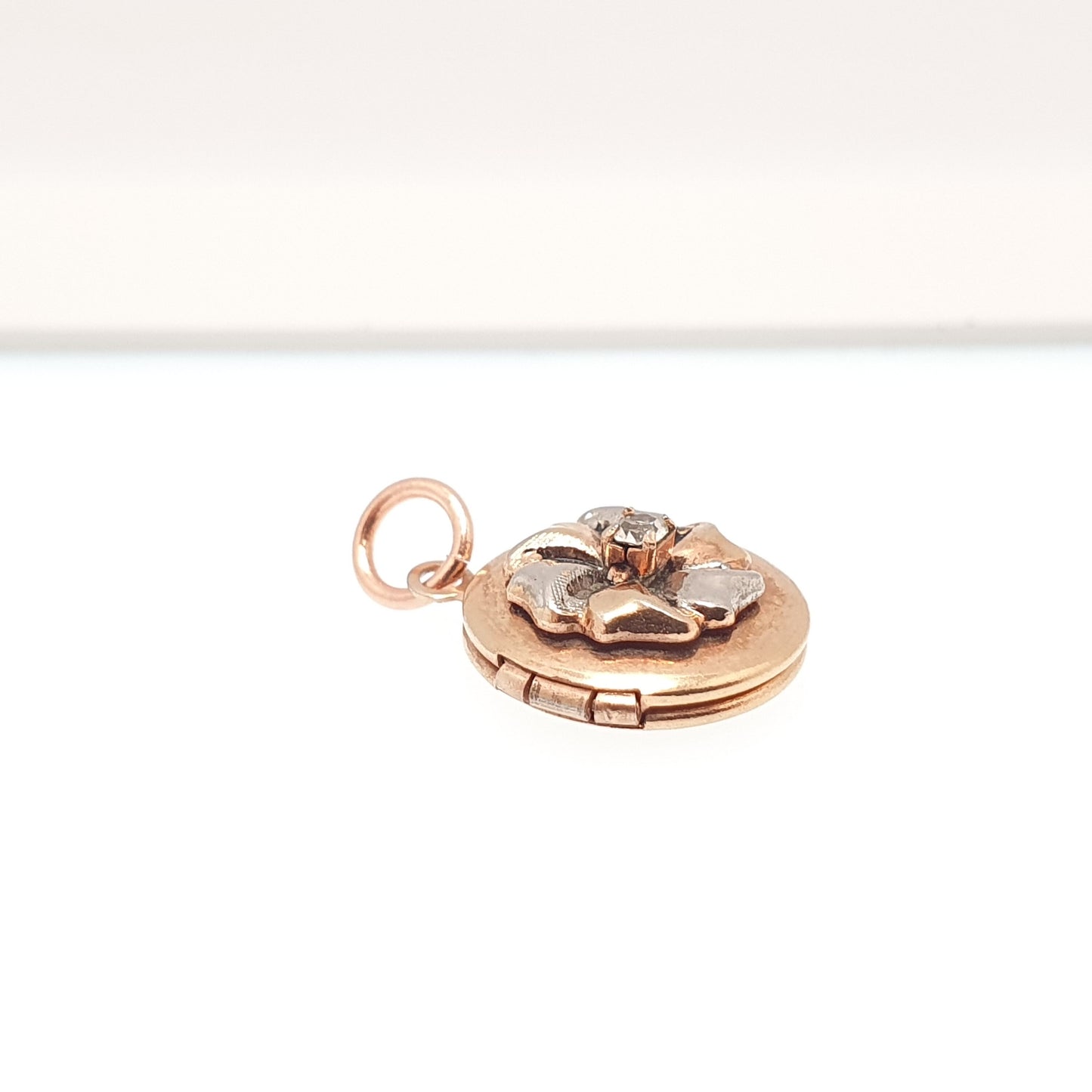 Vintage Rose Rolled Gold Locket Diamond Paste Necklace Pendant Small Tiny Cute Gold Filled Bow Centre Round Vintage Womens Jewellery Jewelry