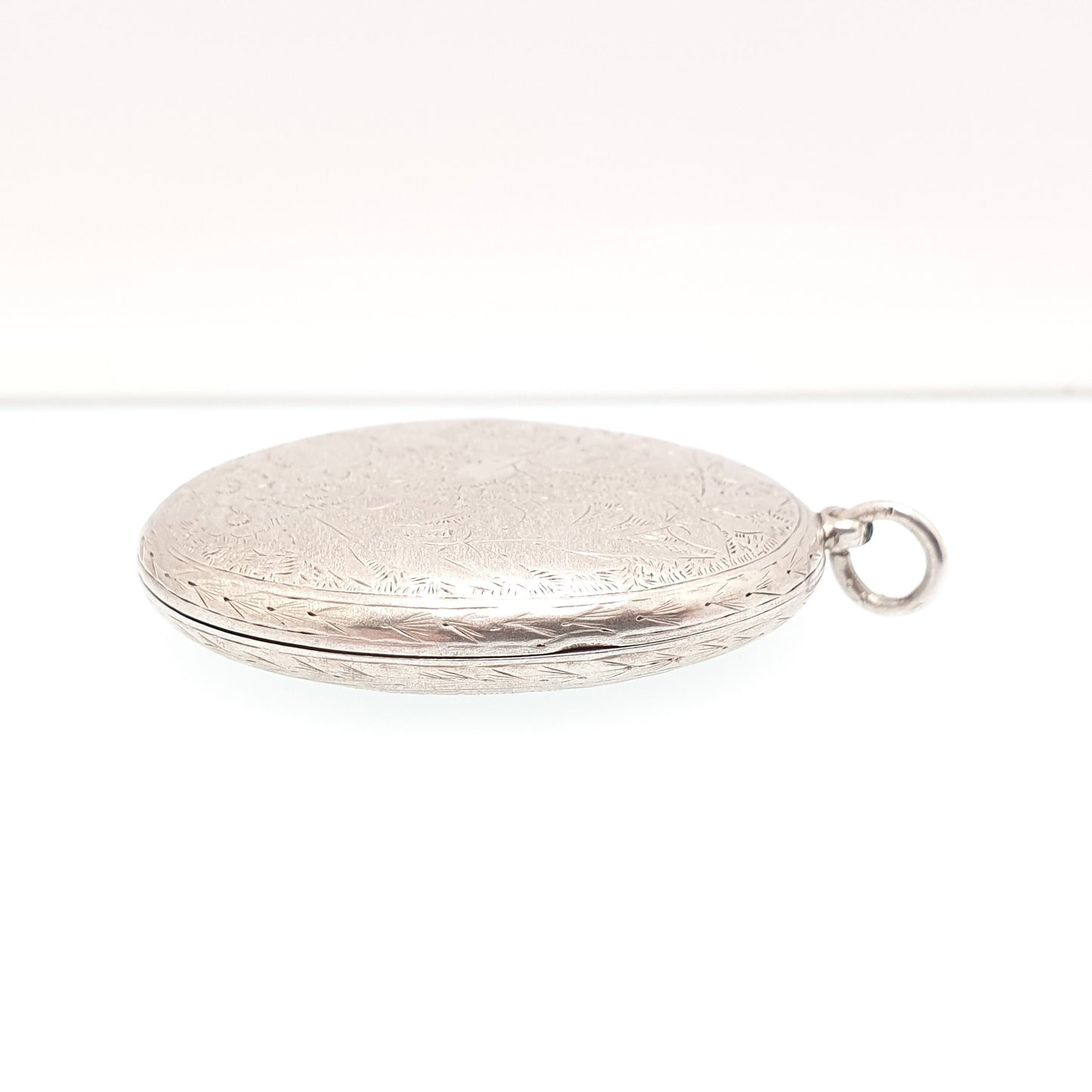 Antique Victorian Locket Silver Tone Large Big Engraved Necklace Pendant Genuine 1800s Flower Picture Photo Oval Vintage Womens Jewellery