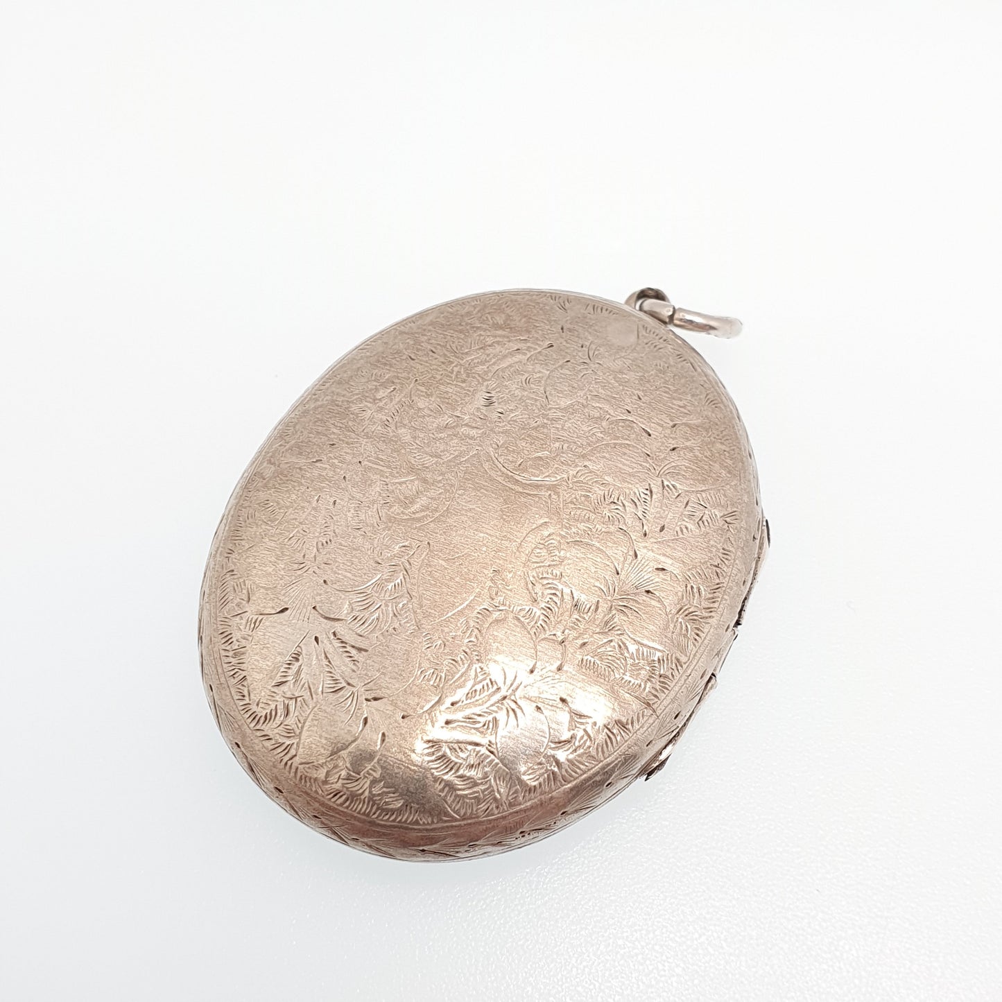 Antique Victorian Locket Silver Tone Large Big Engraved Necklace Pendant Genuine 1800s Flower Picture Photo Oval Vintage Womens Jewellery