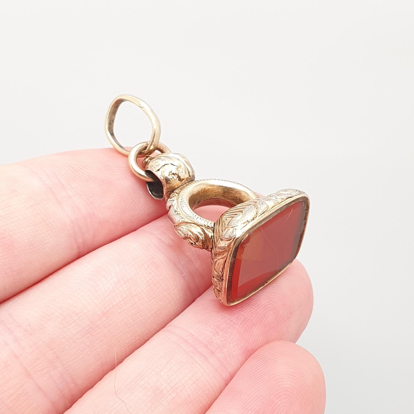 Antique Rolled Gold Albert Fob Pendant Victorian Necklace Quartz Agate Big Gemstone Gold Filled Letter Seal Ornate Vintage Jewellery Jewelry