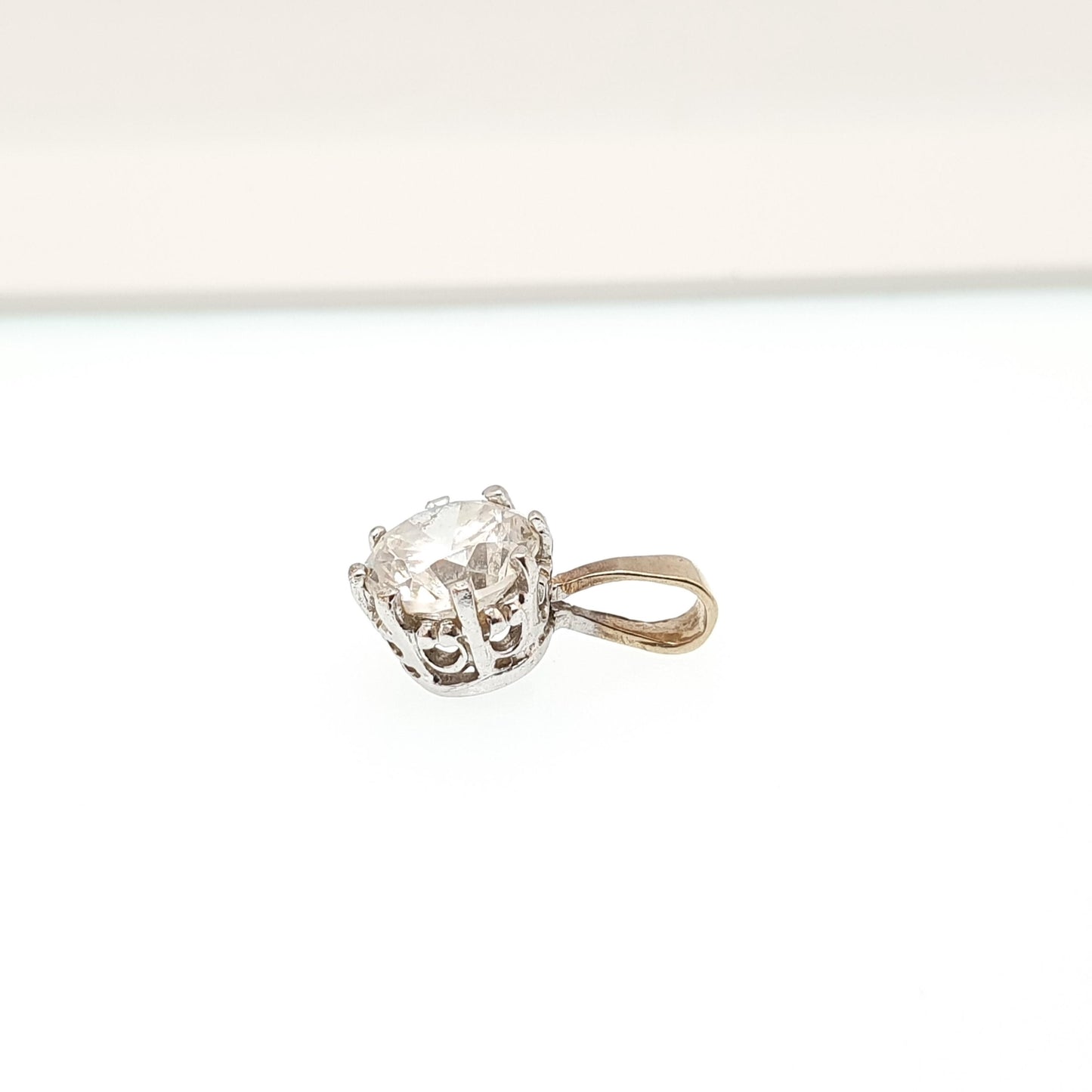 Vintage 9k 9ct Gold CZ Pendant Large Solitaire Gemstone Necklace Solid 375 Diamond Simulant Brilliant Cut Cubic Zirconia Jewelry Jewellery