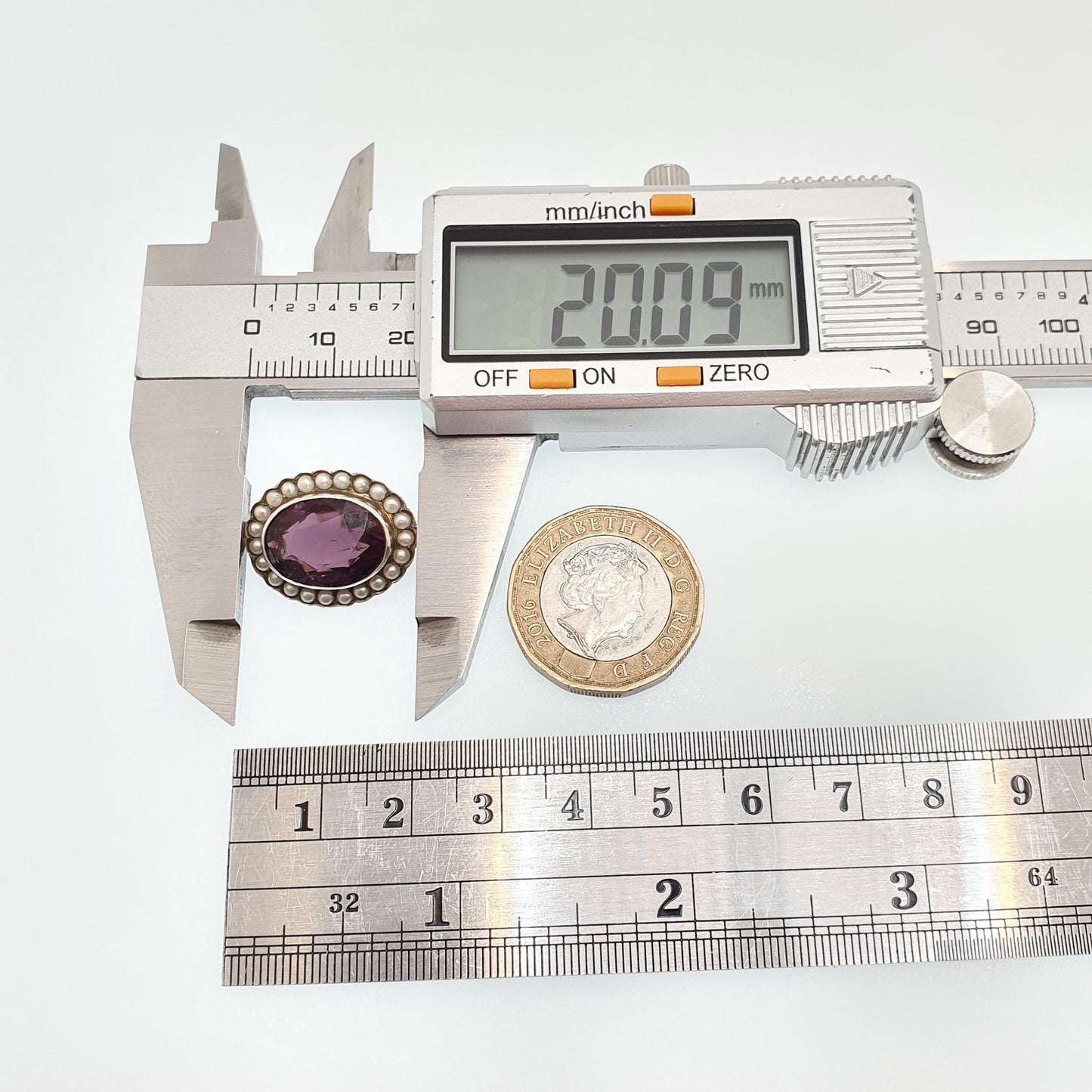 Antique Solid Silver Amethyst Paste Brooch Victorian Seed Pearl Oval Shape Genuine 1800s Vintage Womens Ladies Jewelry Jewellery
