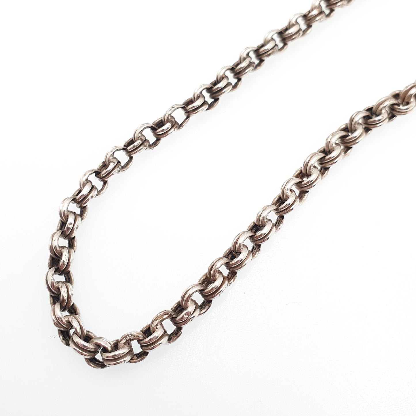 Antique Victorian Solid Silver Belcher Chain Necklace 50cm 19.6" 18.44g Chunky Thick Rolo Links Large 1800s Vintage Mens Womens Jewelry