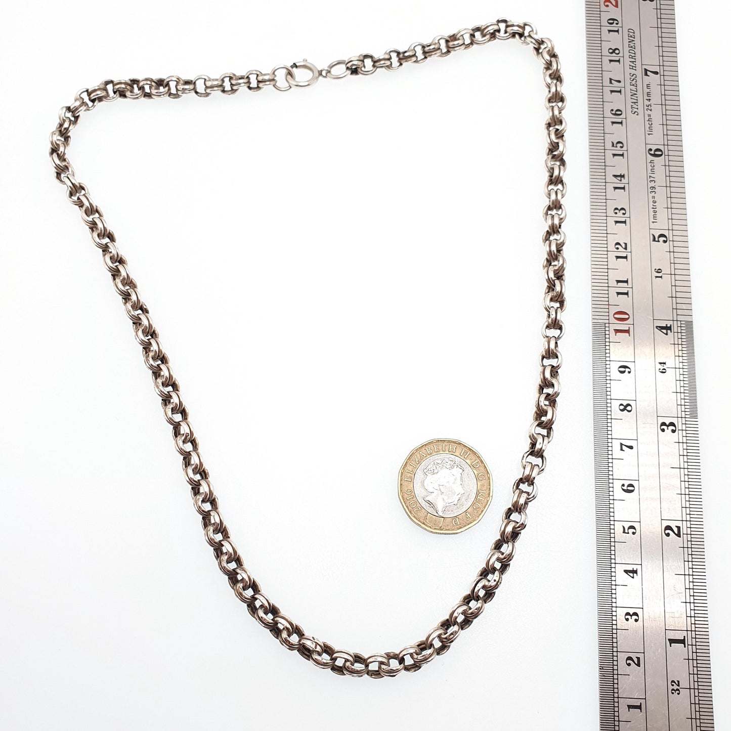 Antique Victorian Solid Silver Belcher Chain Necklace 50cm 19.6" 18.44g Chunky Thick Rolo Links Large 1800s Vintage Mens Womens Jewelry