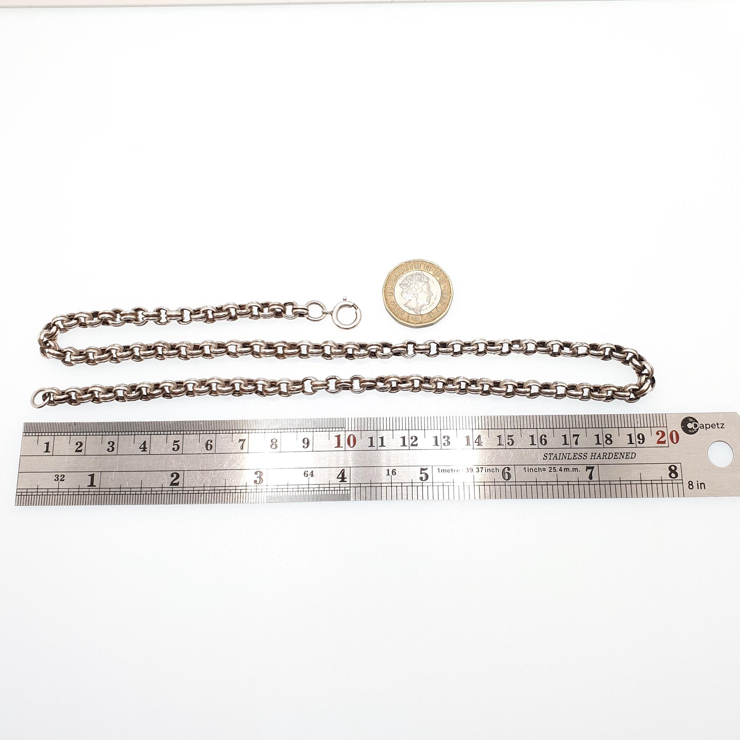 Antique Victorian Solid Silver Belcher Chain Necklace 50cm 19.6" 18.44g Chunky Thick Rolo Links Large 1800s Vintage Mens Womens Jewelry