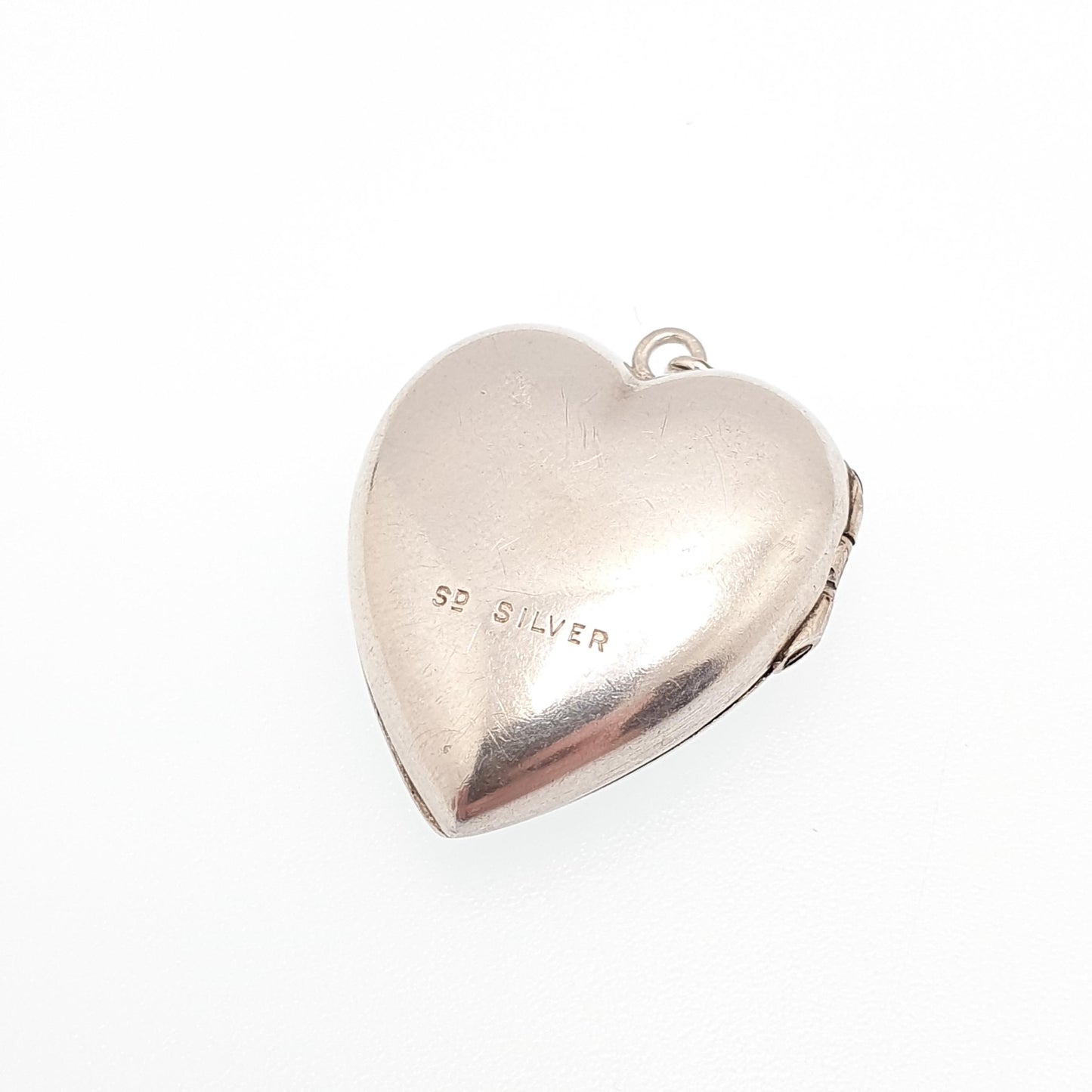 Antique Solid Silver Heart Locket Necklace Pendant Embossed Picture Photo Engraved Love 1910s Womens Jewelry Jewellery Vintage