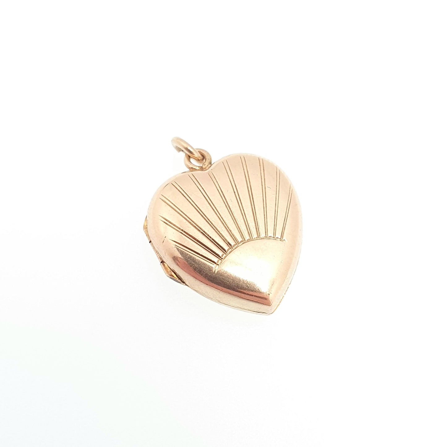 Antique 9ct 9k Gold Heart Locket Sunburst Art Deco Solid Yellow Gold Back & Front Engraved 1920s Necklace Photo Pendant Jewelry Jewellery