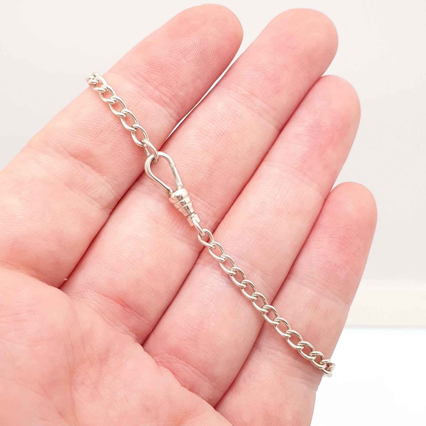 Vintage Sterling Silver Bracelet Dog Clip Curb Link Chain Victorian Style 3.97g 19cm 7.5" Fine Solid 925 Womens Mens Jewellery Jewelry