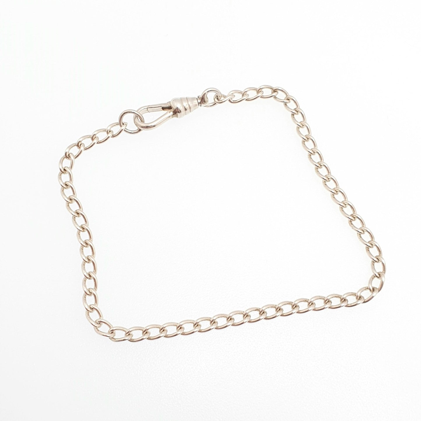 Vintage Sterling Silver Bracelet Dog Clip Curb Link Chain Victorian Style 3.97g 19cm 7.5" Fine Solid 925 Womens Mens Jewellery Jewelry