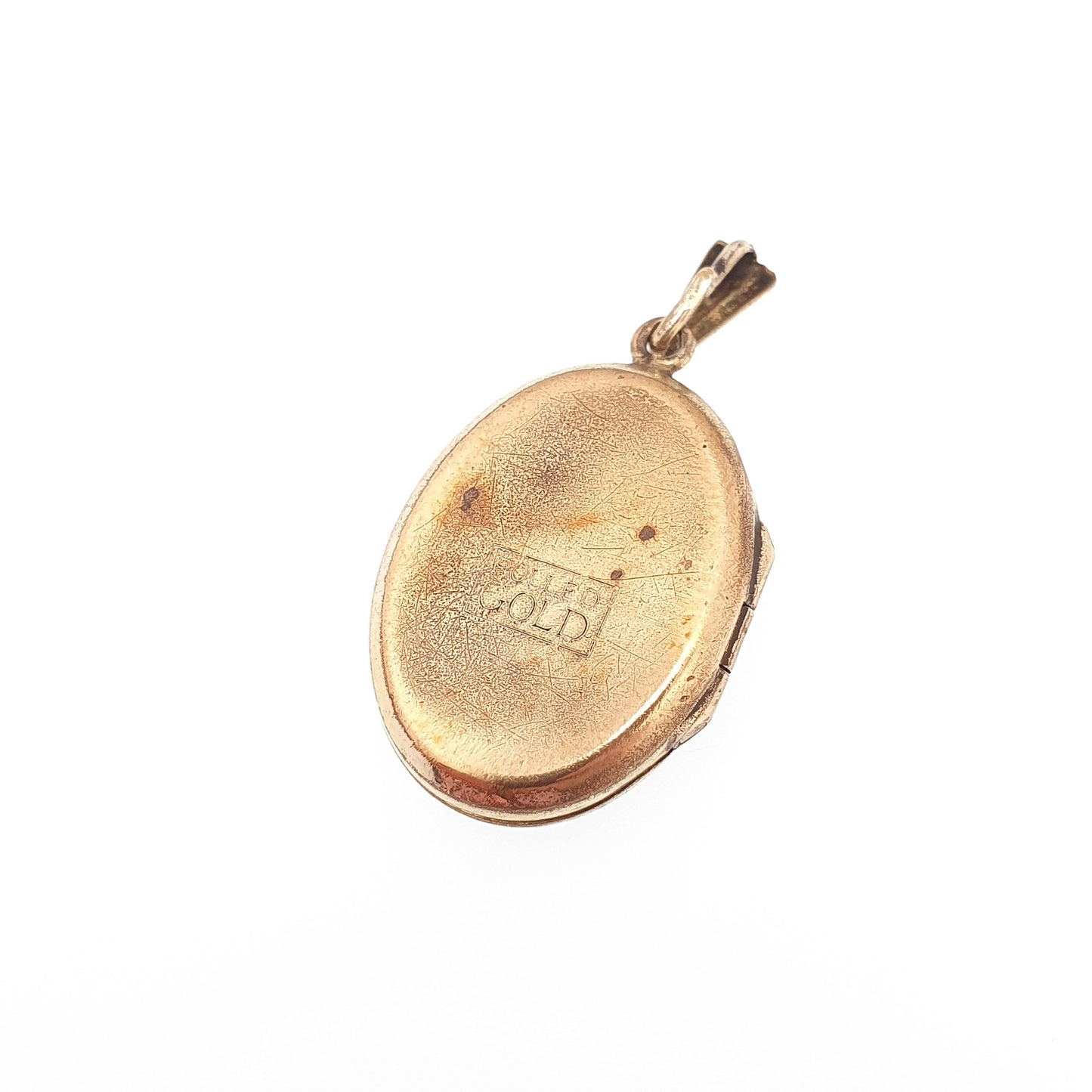 Vintage Gold Filled Locket Necklace Pendant Gyroscope Spiral Pattern Rolled Gold Picture Photo Womens Ladies Retro Jewellery Jewelry