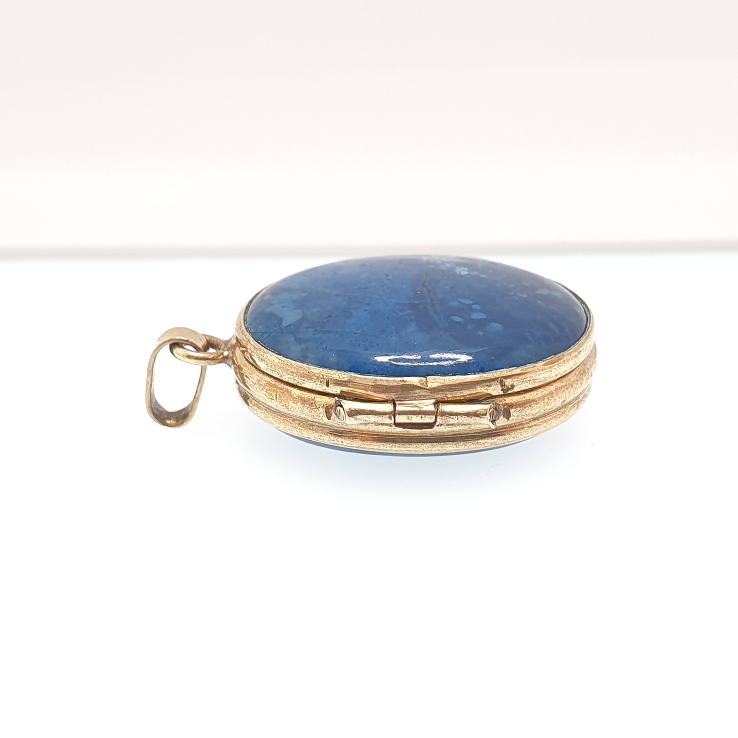 Antique Victorian Sodalite Locket Gold Gilt Pendant Necklace Genuine Blue Gemstone Similar to Lapis Lazuli Photo Vintage Womens Mens Jewelry