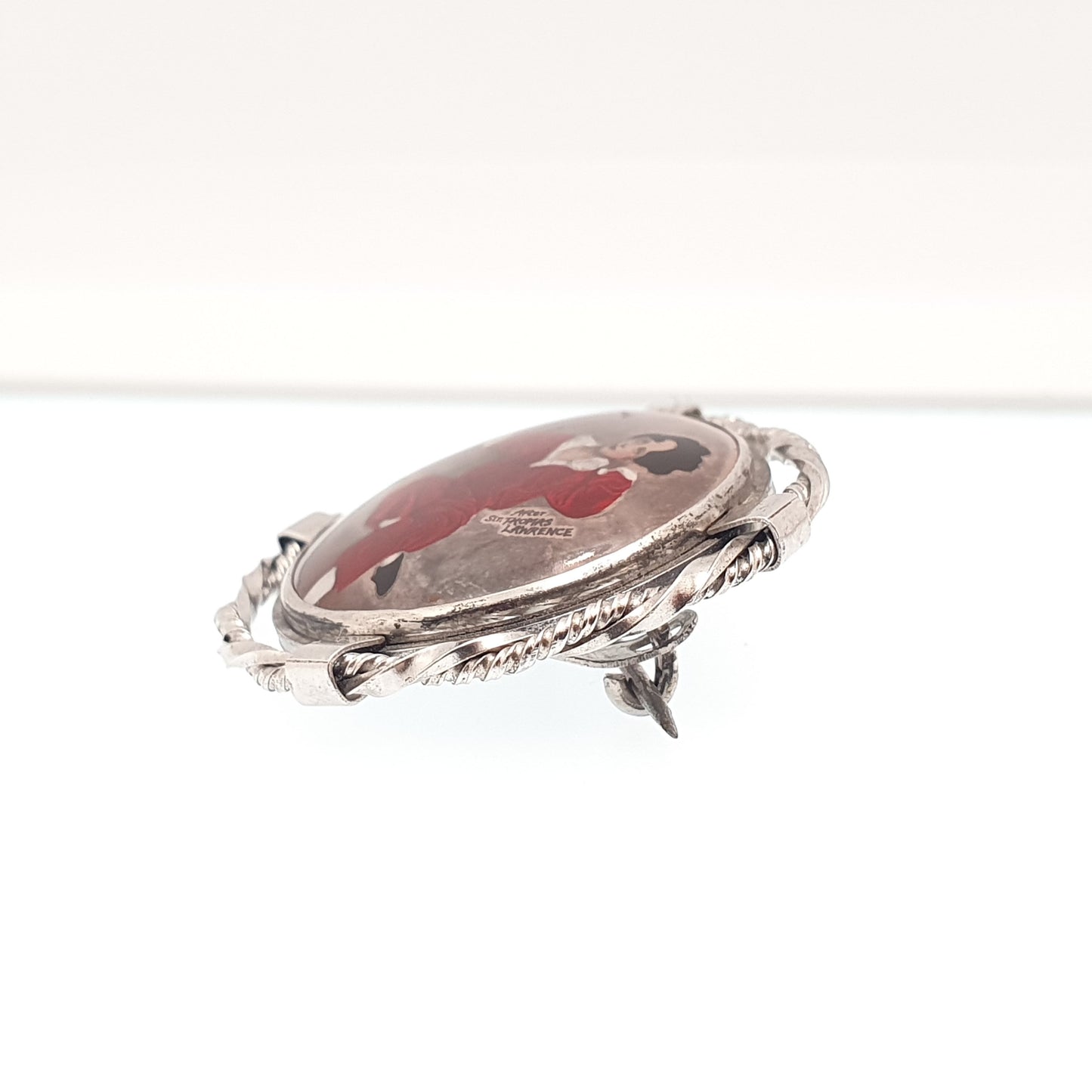 Antique Sterling Silver The Red Boy Brooch After Sir Thomas Lawrence Mott TLM Art Deco Painting Painted Vintage Womens Jewelry Jewellery