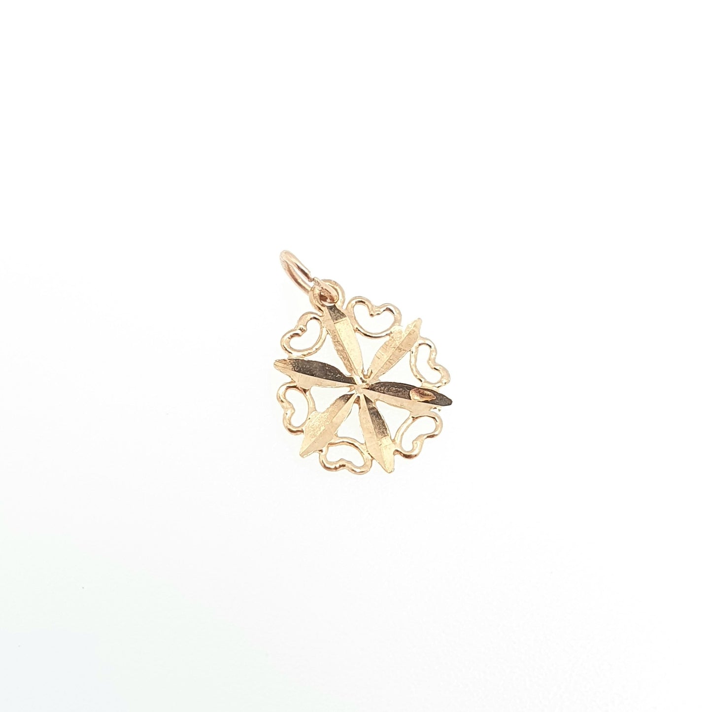 Vintage 9ct 9k Gold Snowflake Charm Pendant Necklace Pierced Heart Flower Solid 375 Charm Cute Yellow Retro Gift Womens Jewelry Jewellery