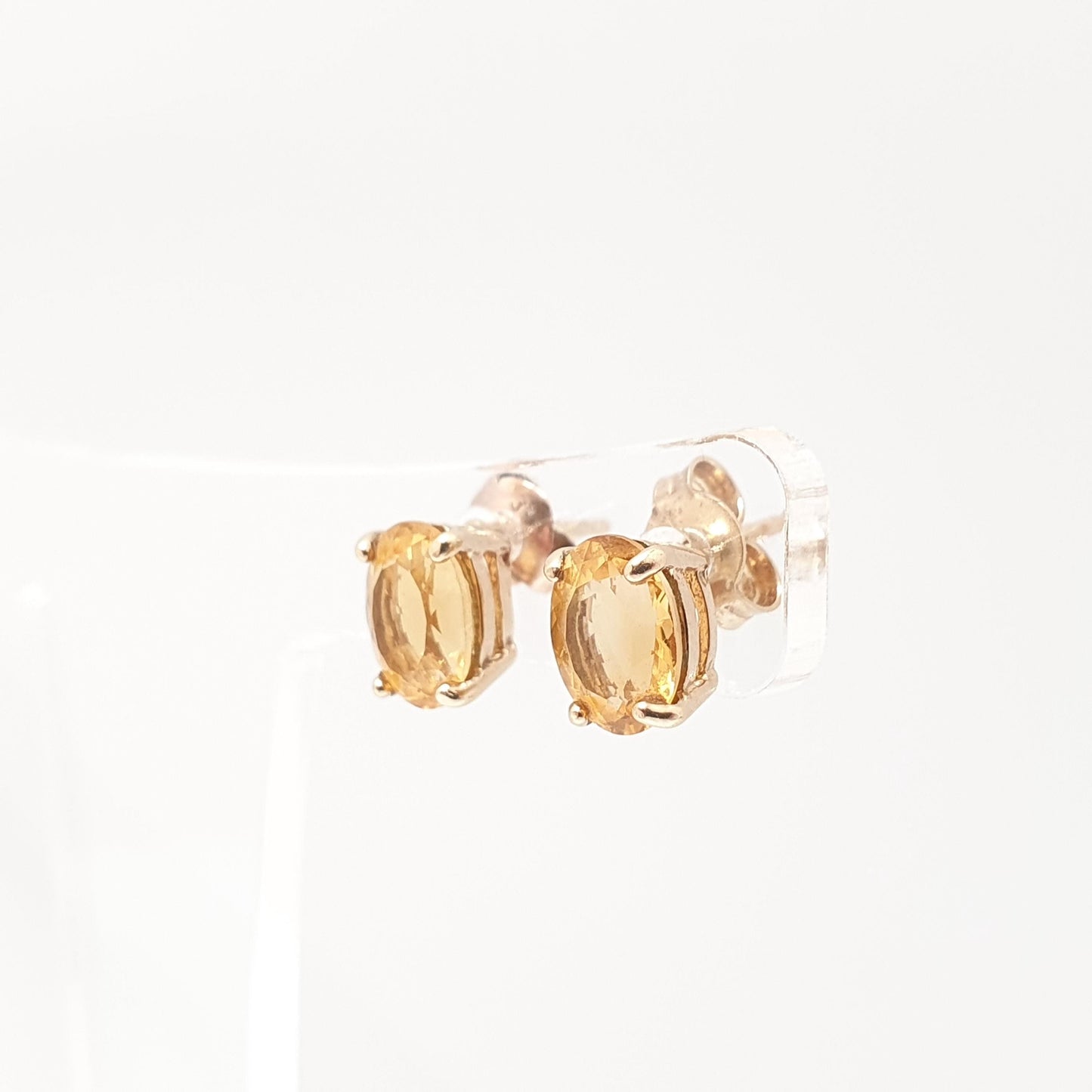 Vintage 9ct Gold Citrine Earrings Oval Cut Stud Solid 9k 375 Large Orange Quartz Yellow Womens Ladies Retro Estate Jewellery Jewelry