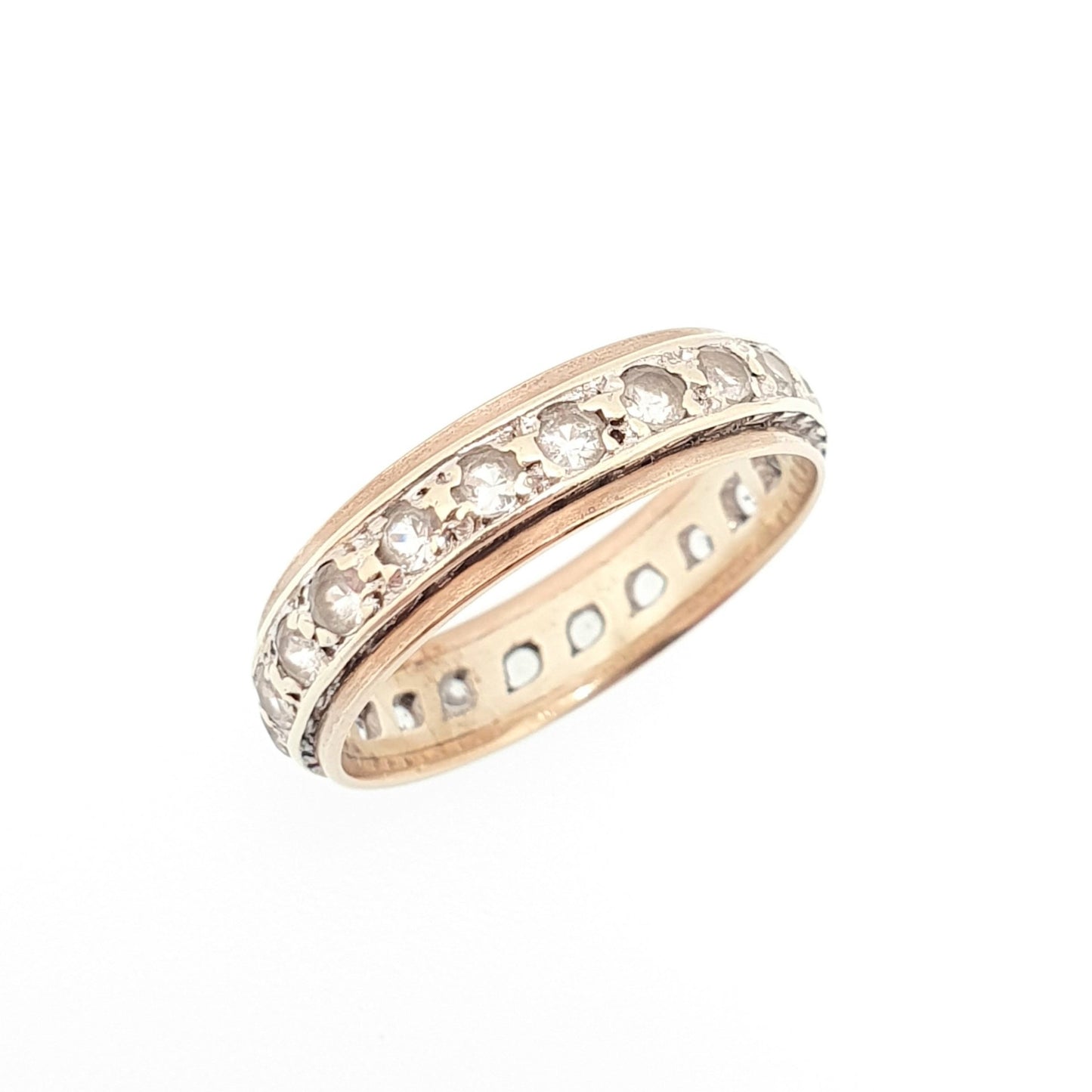 Vintage Solid 9ct Gold Full Eternity Ring White Spinel 9k 375 Band 1967 Hallmark Diamond Style Stacker Stacking Womens Jewelry Jewellery