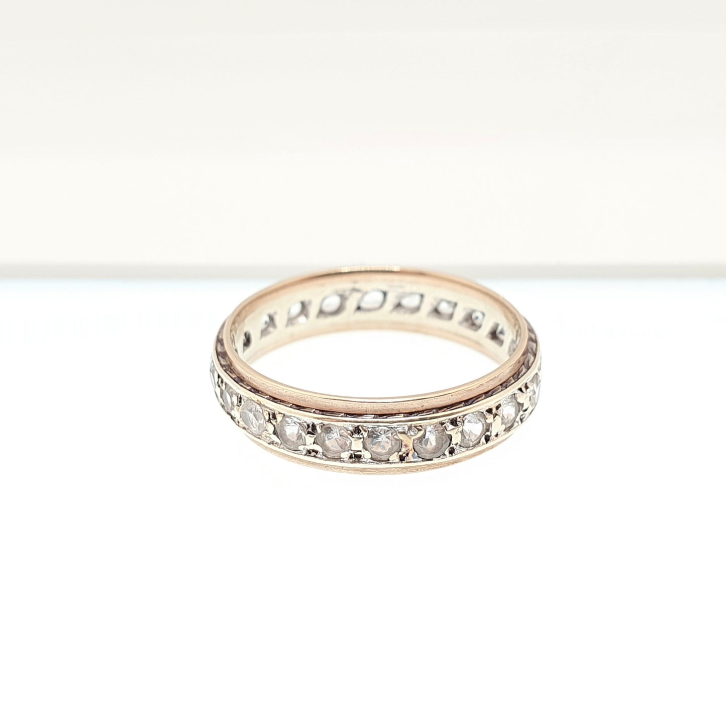 Vintage Solid 9ct Gold Full Eternity Ring White Spinel 9k 375 Band 1967 Hallmark Diamond Style Stacker Stacking Womens Jewelry Jewellery