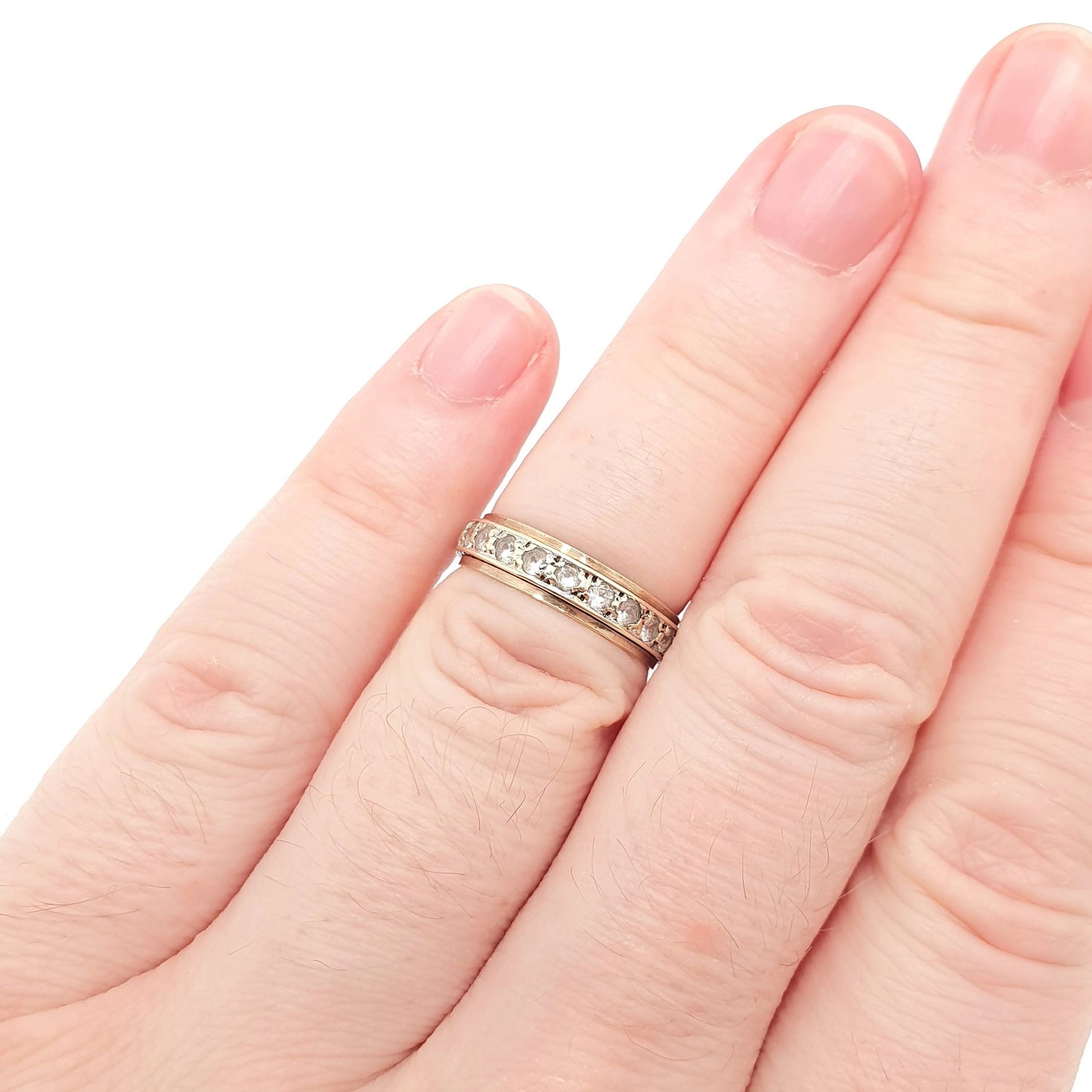 Vintage Solid 9ct Gold Full Eternity Ring White Spinel 9k 375 Band 1967 Hallmark Diamond Style Stacker Stacking Womens Jewelry Jewellery