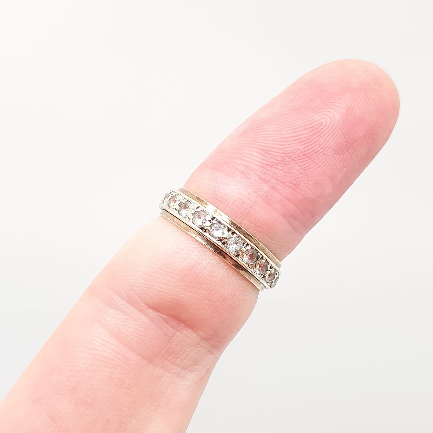 Vintage Solid 9ct Gold Full Eternity Ring White Spinel 9k 375 Band 1967 Hallmark Diamond Style Stacker Stacking Womens Jewelry Jewellery