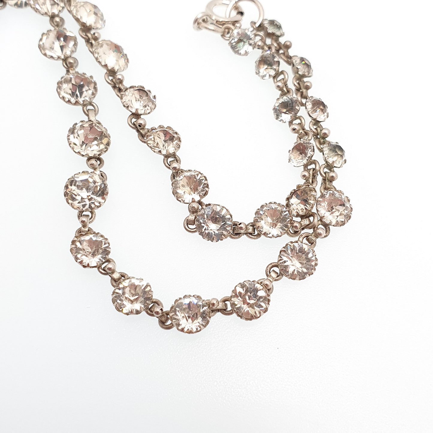 Antique Solid Silver Diamond Paste Riviera Necklace Large White Pastes Choker Round Cut Estate Sparkly Womens Vintage Jewelry Jewellery