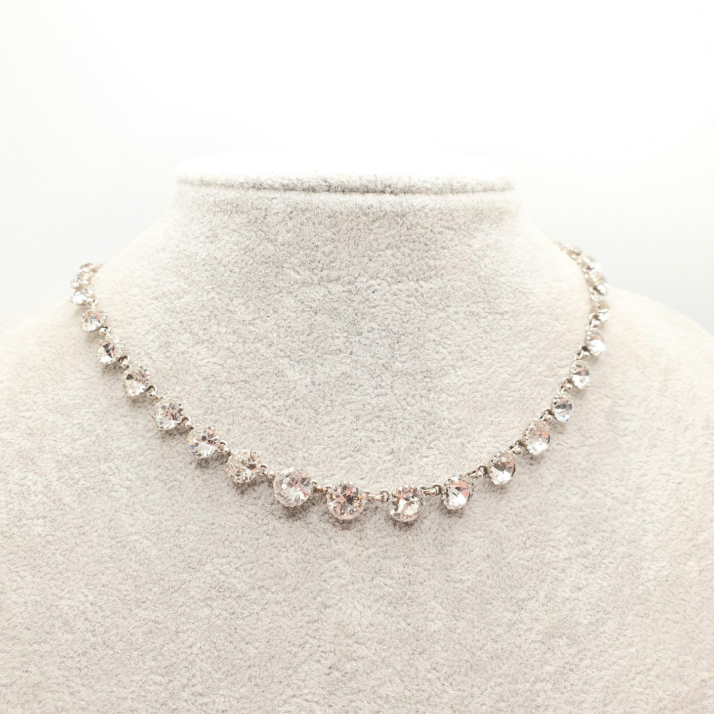 Antique Solid Silver Diamond Paste Riviera Necklace Large White Pastes Choker Round Cut Estate Sparkly Womens Vintage Jewelry Jewellery