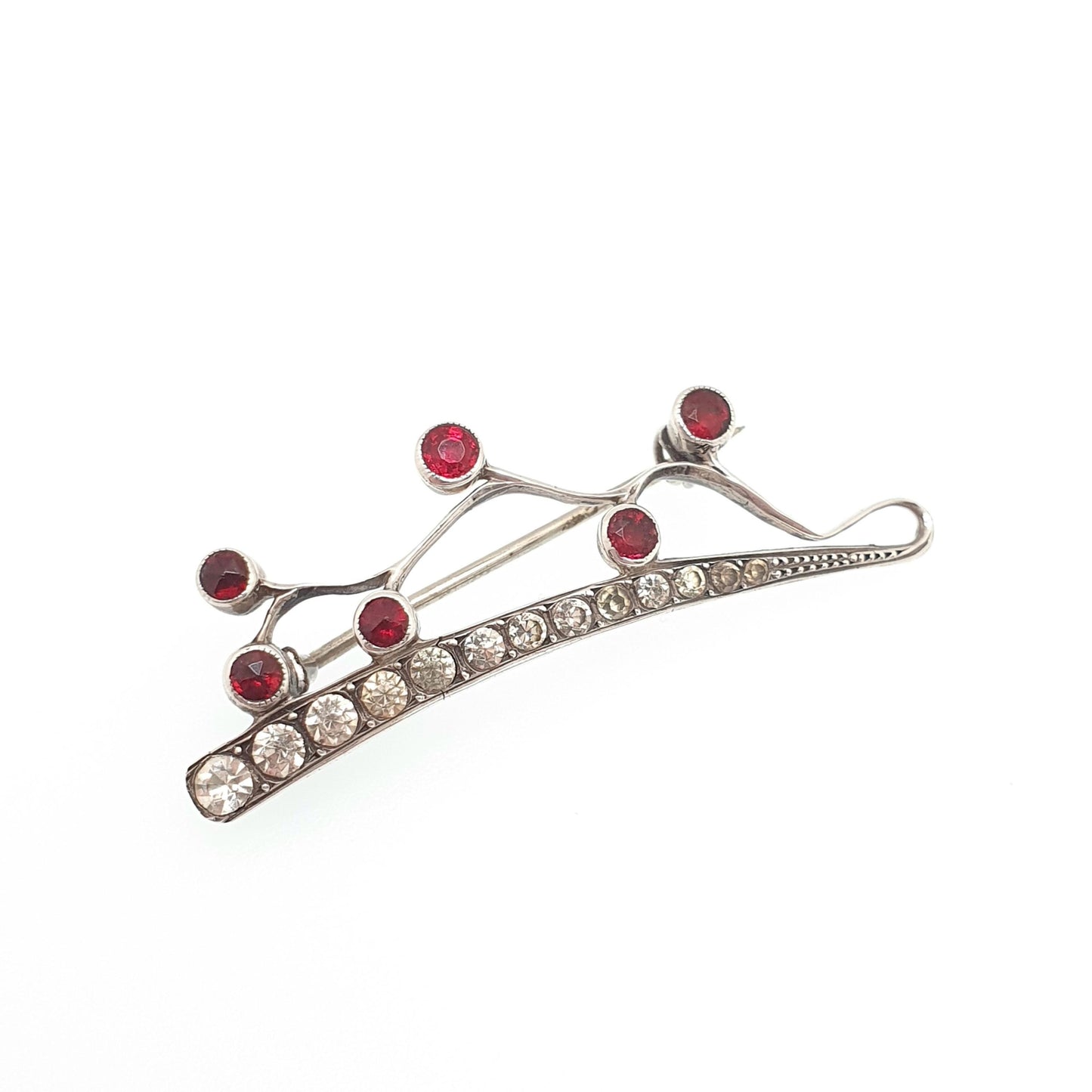 Antique Victorian Solid Silver Ruby Diamond Paste Brooch Hair Pin Style Genuine Real 1800s Sparkly Vintage Womens Jewelry Jewellery