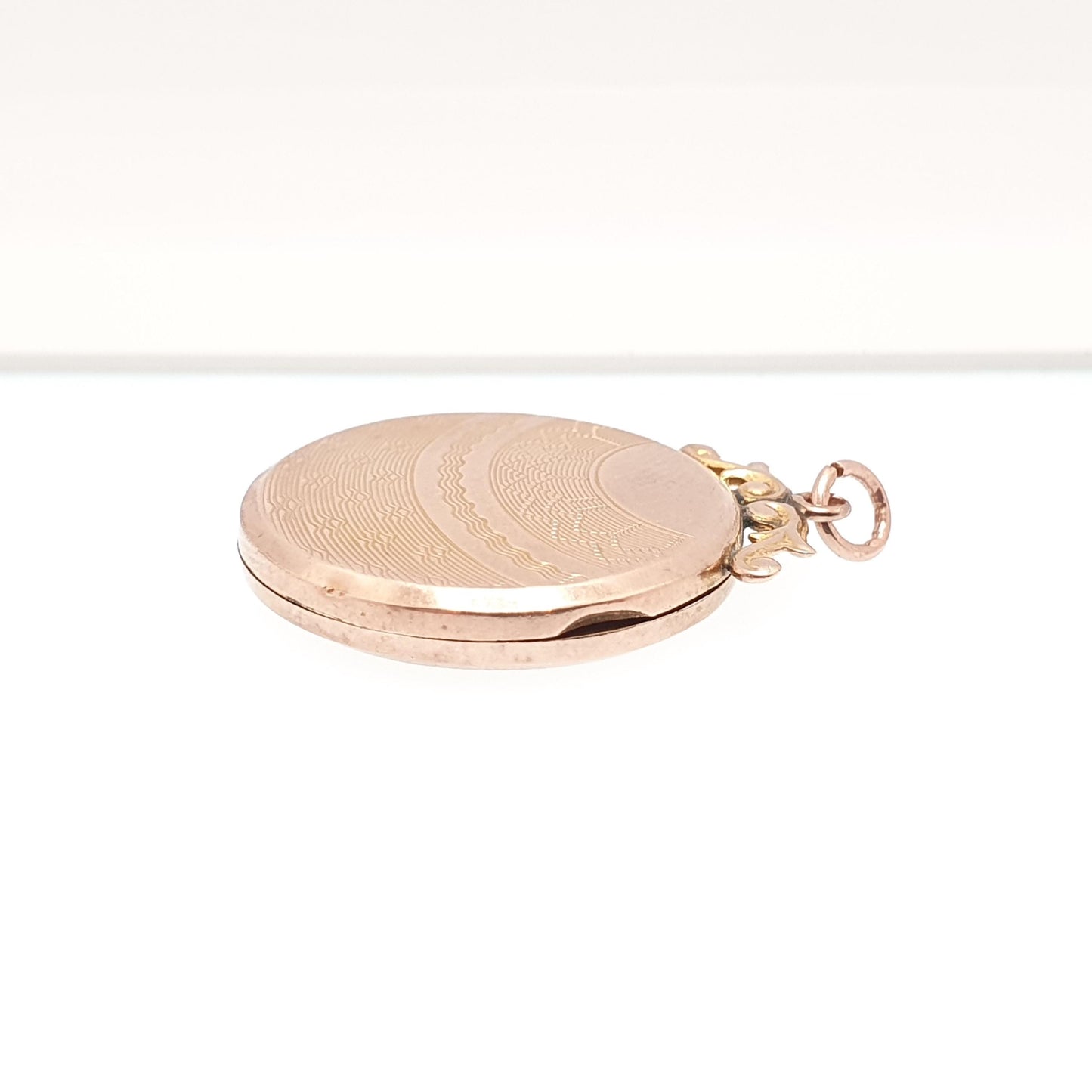 Antique 9ct Rose Gold Locket Solid 9k 375 Shield Engine Turned Round Big Pendant Love Gift Back & Front Necklace Jewelry Womens Jewellery