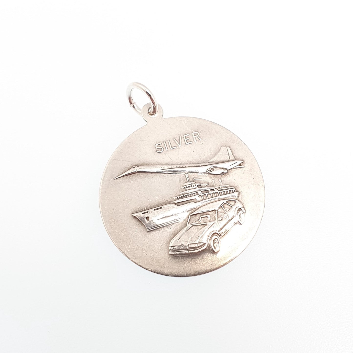 Vintage Sterling Silver St Christopher Pendant Concorde Necklace Plane Train Boat Double Sided Necklace Saint Retro Jewellery Jewelry
