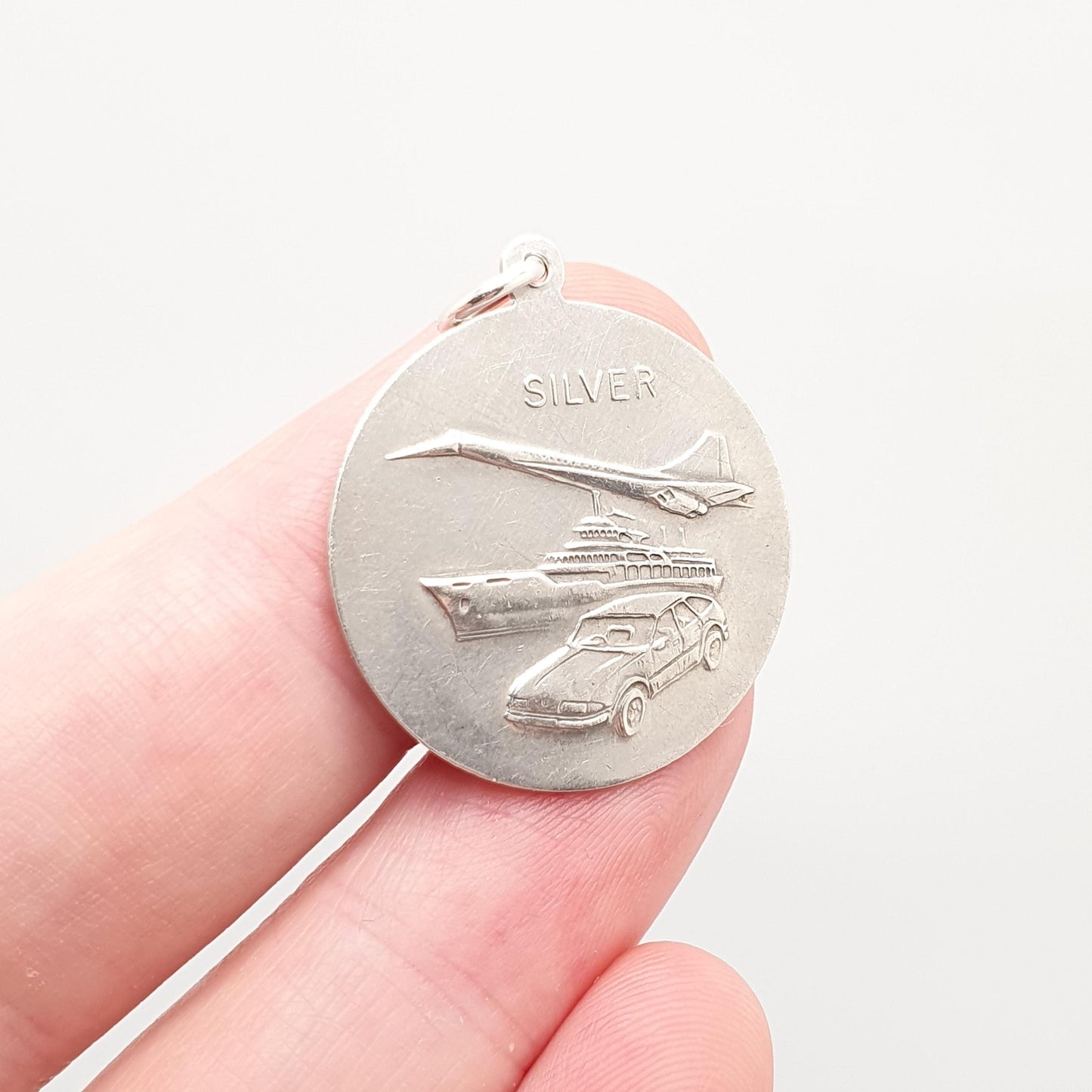 Vintage Sterling Silver St Christopher Pendant Concorde Necklace Plane Train Boat Double Sided Necklace Saint Retro Jewellery Jewelry