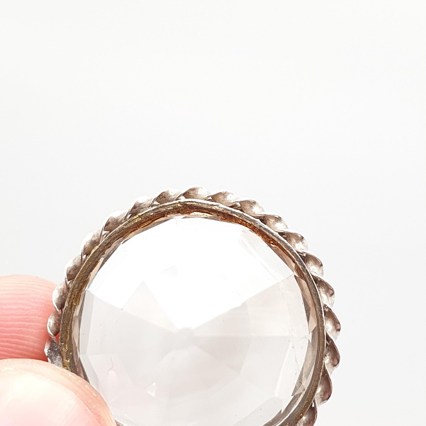 Antique Art Deco Rock Crystal Solid Silver Pendant White Quartz Necklace Genuine Real Large Faceted Gemstone Clear Jewelry Jewellery