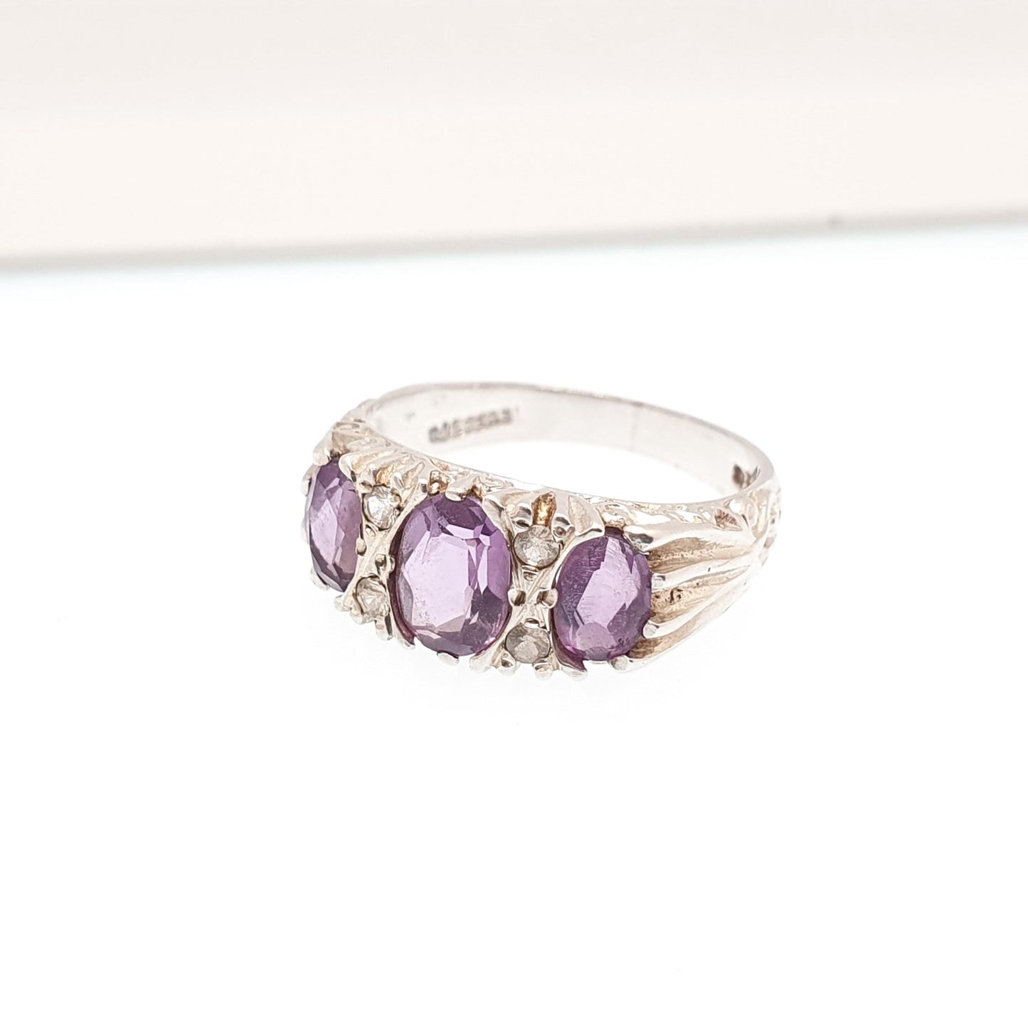RESERVED/SOLD DON Vintage Sterling Silver Amethyst Ring Gypsy Large Gemstones White Quartz 1978 Hallmark Chunky Solid 925 Sparkly Retro Womens Jewelry