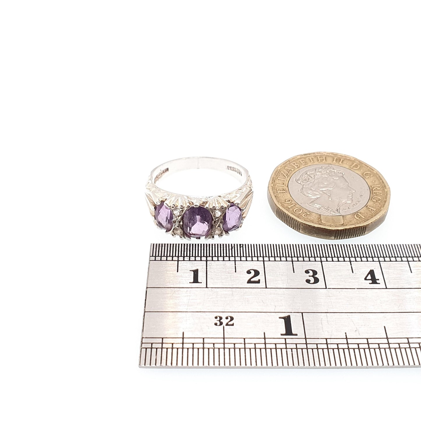 RESERVED/SOLD DON Vintage Sterling Silver Amethyst Ring Gypsy Large Gemstones White Quartz 1978 Hallmark Chunky Solid 925 Sparkly Retro Womens Jewelry