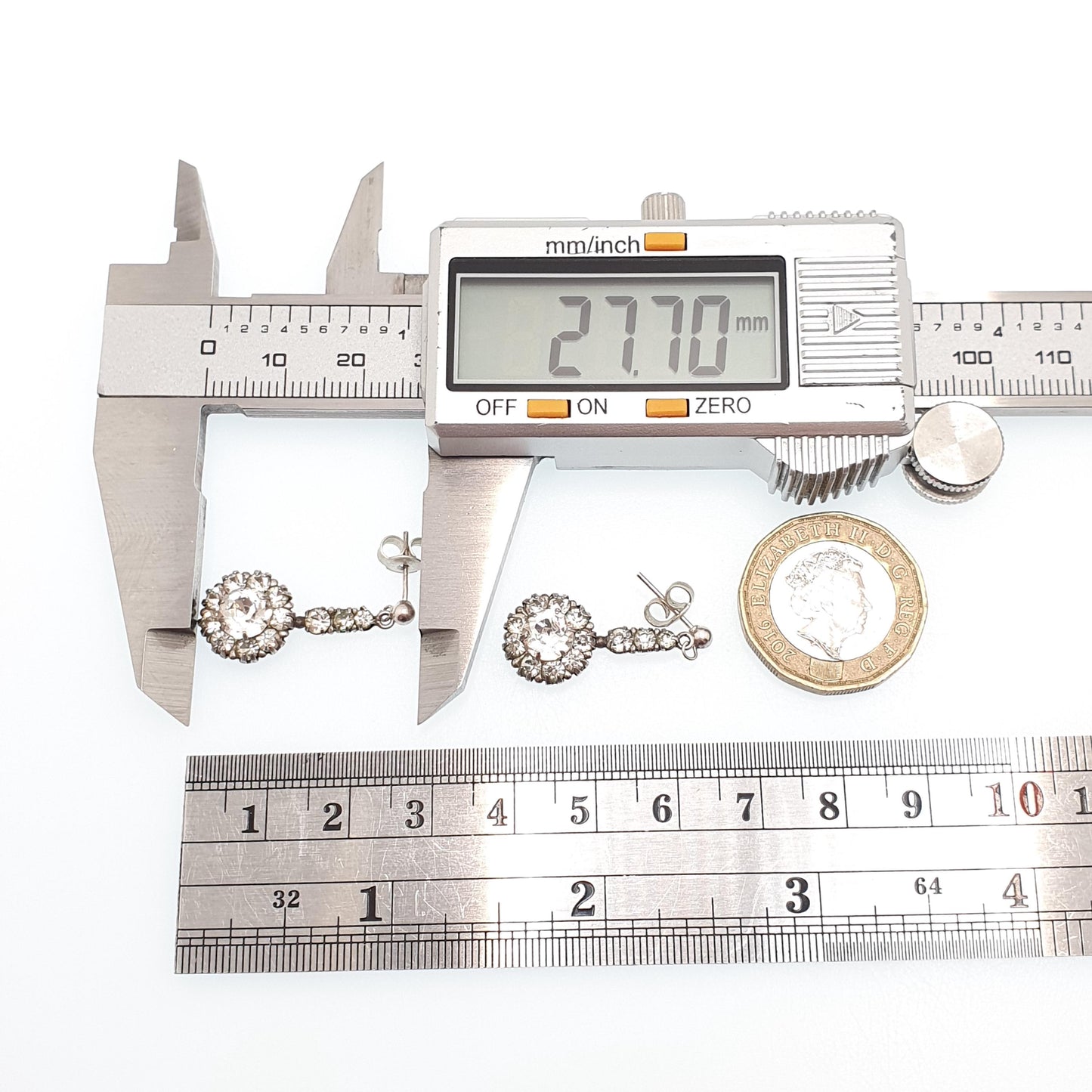 Antique Solid Silver Diamond Paste Earrings Stud Cluster Sparkly Foiled Glass Rare Vintage 1910s Unique Fine Womens Jewelry Jewellery