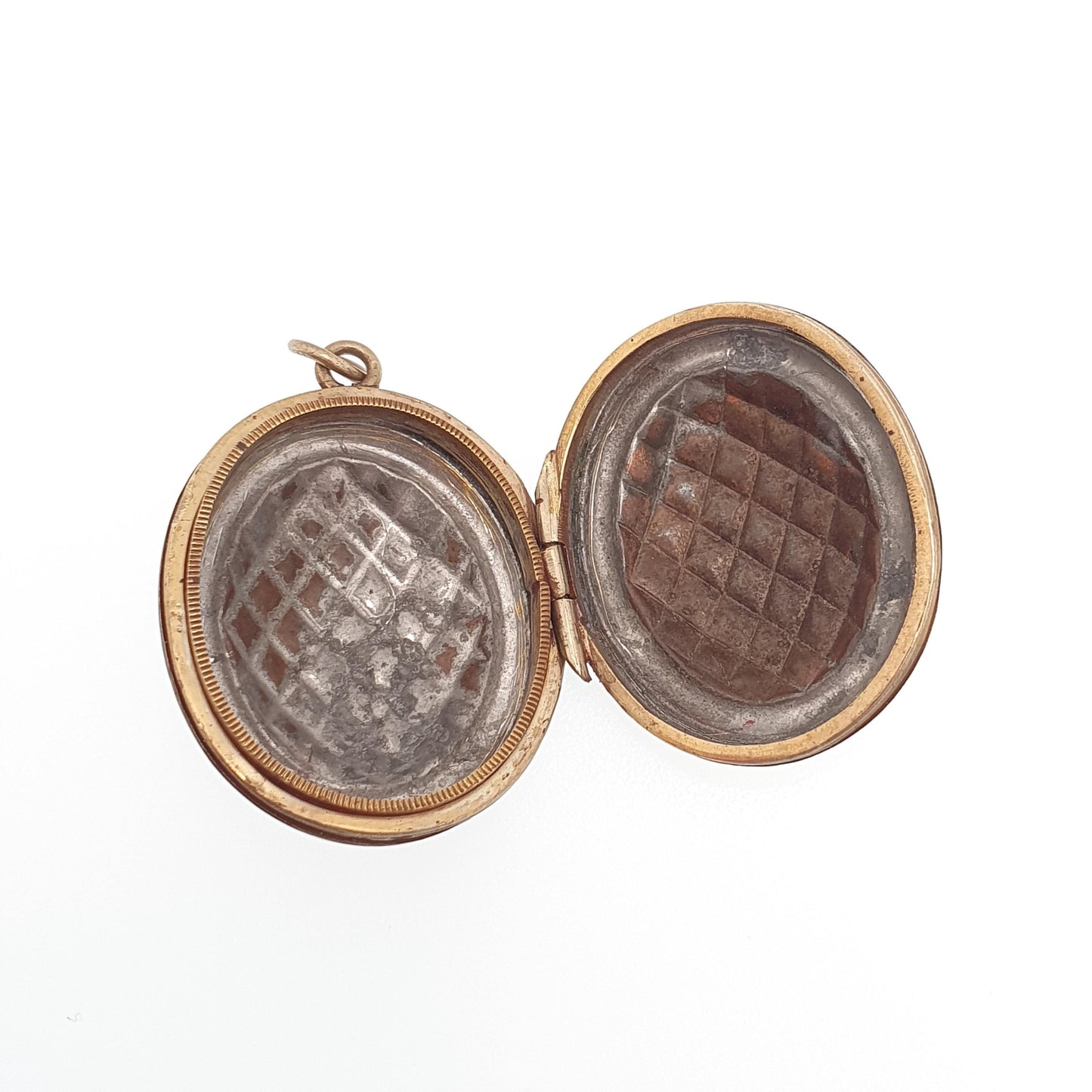 Antique Victorian Rolled Gold Locket Chequered Acorn Pattern Rose Gold Filled Necklace Pendant Oval 1800s Vintage Jewellery Jewelry