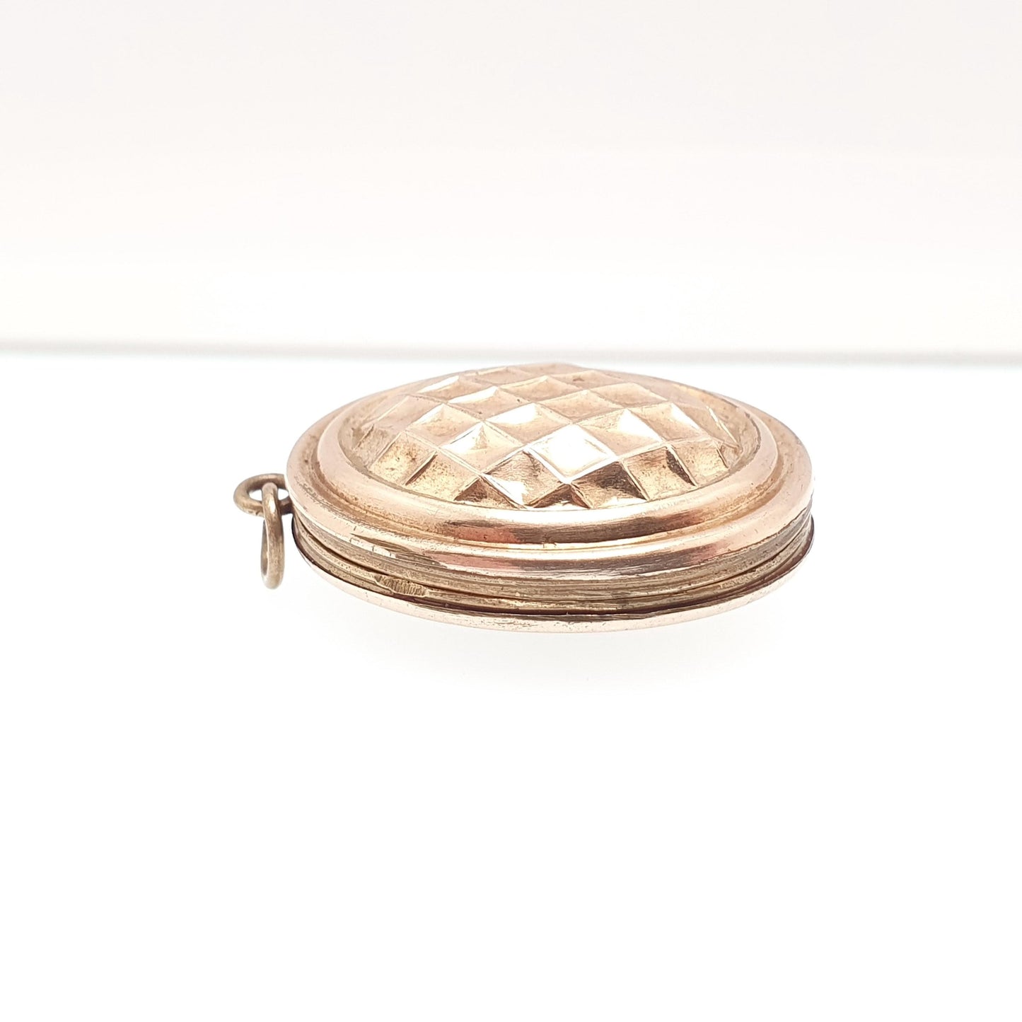 Antique Victorian Rolled Gold Locket Chequered Acorn Pattern Rose Gold Filled Necklace Pendant Oval 1800s Vintage Jewellery Jewelry