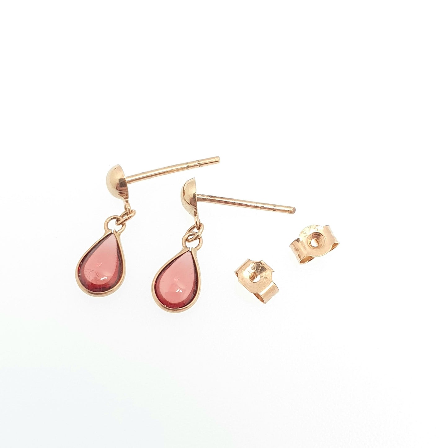Vintage 9k 9ct Garnet Gold Earrings Hanging Drop Stud Solid 9 Carat 375 Pear Cut Crimson Gemstone Genuine Womens Jewelry Jewellery Retro