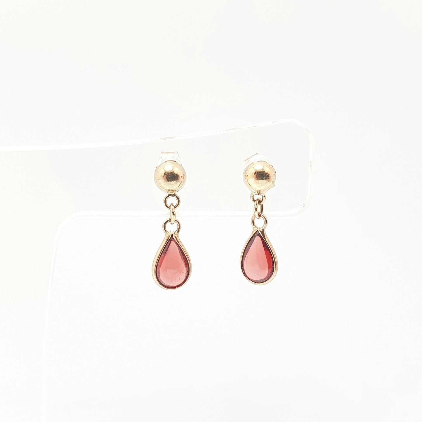 Vintage 9k 9ct Garnet Gold Earrings Hanging Drop Stud Solid 9 Carat 375 Pear Cut Crimson Gemstone Genuine Womens Jewelry Jewellery Retro