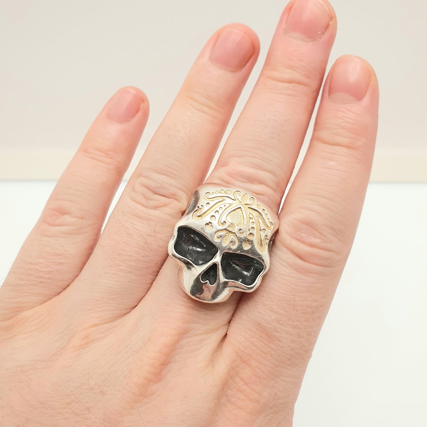 Designer Sterling Silver Skull Ring DOGSTONE Mexican Style Huge Large Chunky Biker Gothic Skeleton Mens Womens Jewelry Jewellery