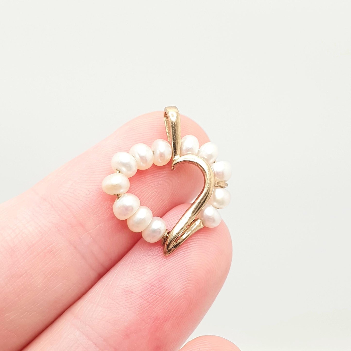 RESERVED/SOLD DON Vintage 9k 9ct Gold Heart Necklace Pendant Freshwater Pearl Genuine Real Hallmarked Solid 375 Yellow Cute Ladies Womens Jewelry Jewellery