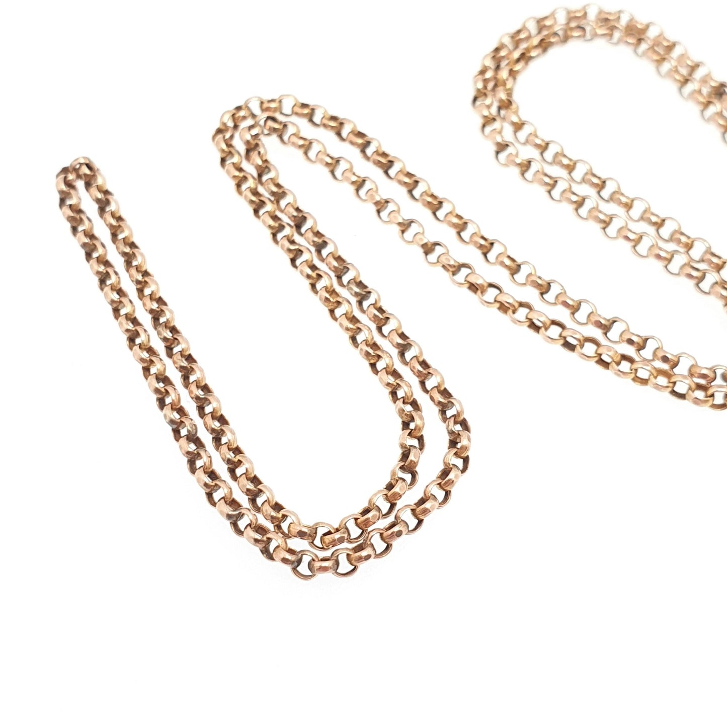 Antique 9ct 9k Rose Gold Chain Necklace Victorian Belcher Link Solid 375 43cm 16.9" 2.83g Rolo Fine Estate Genuine Vintage Womens Jewelry