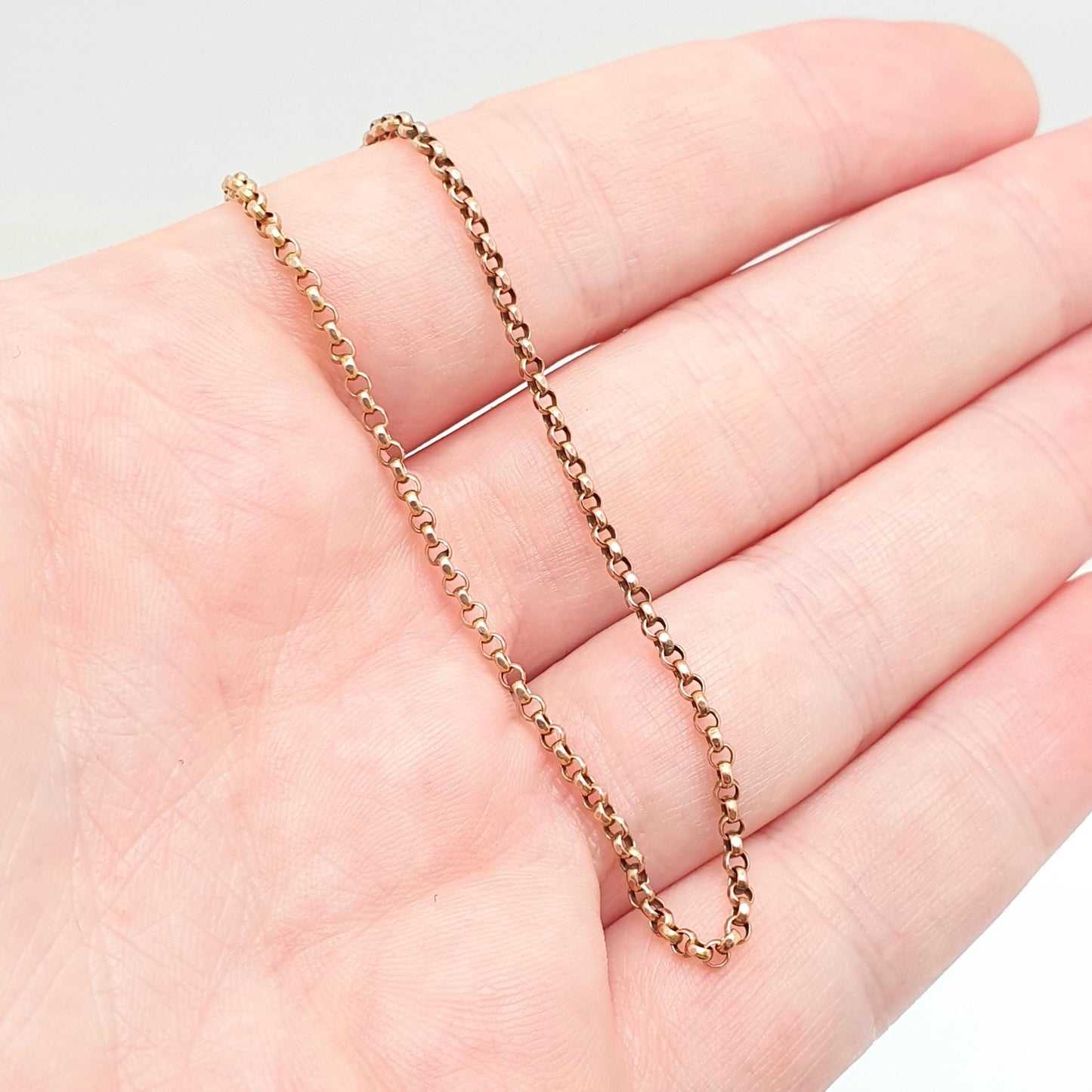 Antique 9ct 9k Rose Gold Chain Necklace Victorian Belcher Link Solid 375 43cm 16.9" 2.83g Rolo Fine Estate Genuine Vintage Womens Jewelry