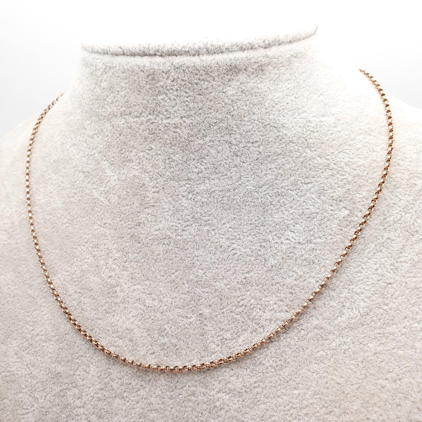 Antique 9ct 9k Rose Gold Chain Necklace Victorian Belcher Link Solid 375 43cm 16.9" 2.83g Rolo Fine Estate Genuine Vintage Womens Jewelry