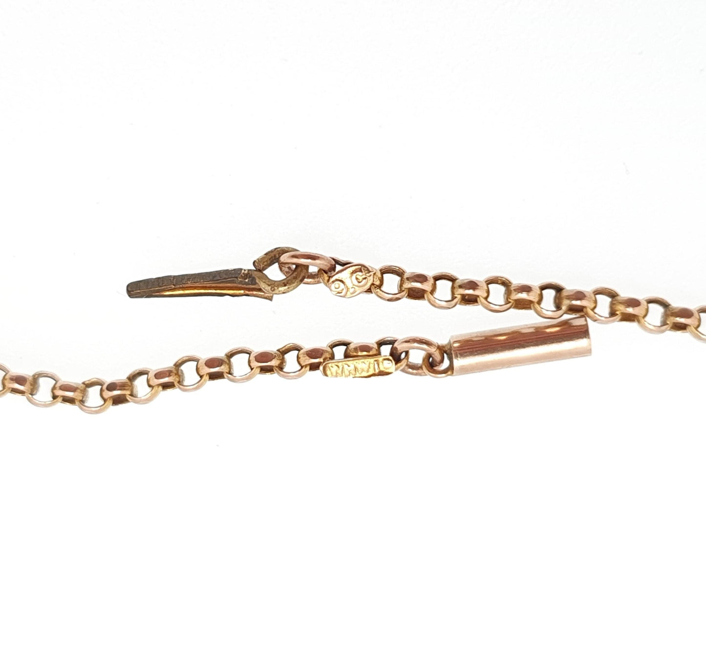 Antique 9ct 9k Rose Gold Chain Necklace Victorian Belcher Link Solid 375 43cm 16.9" 2.83g Rolo Fine Estate Genuine Vintage Womens Jewelry