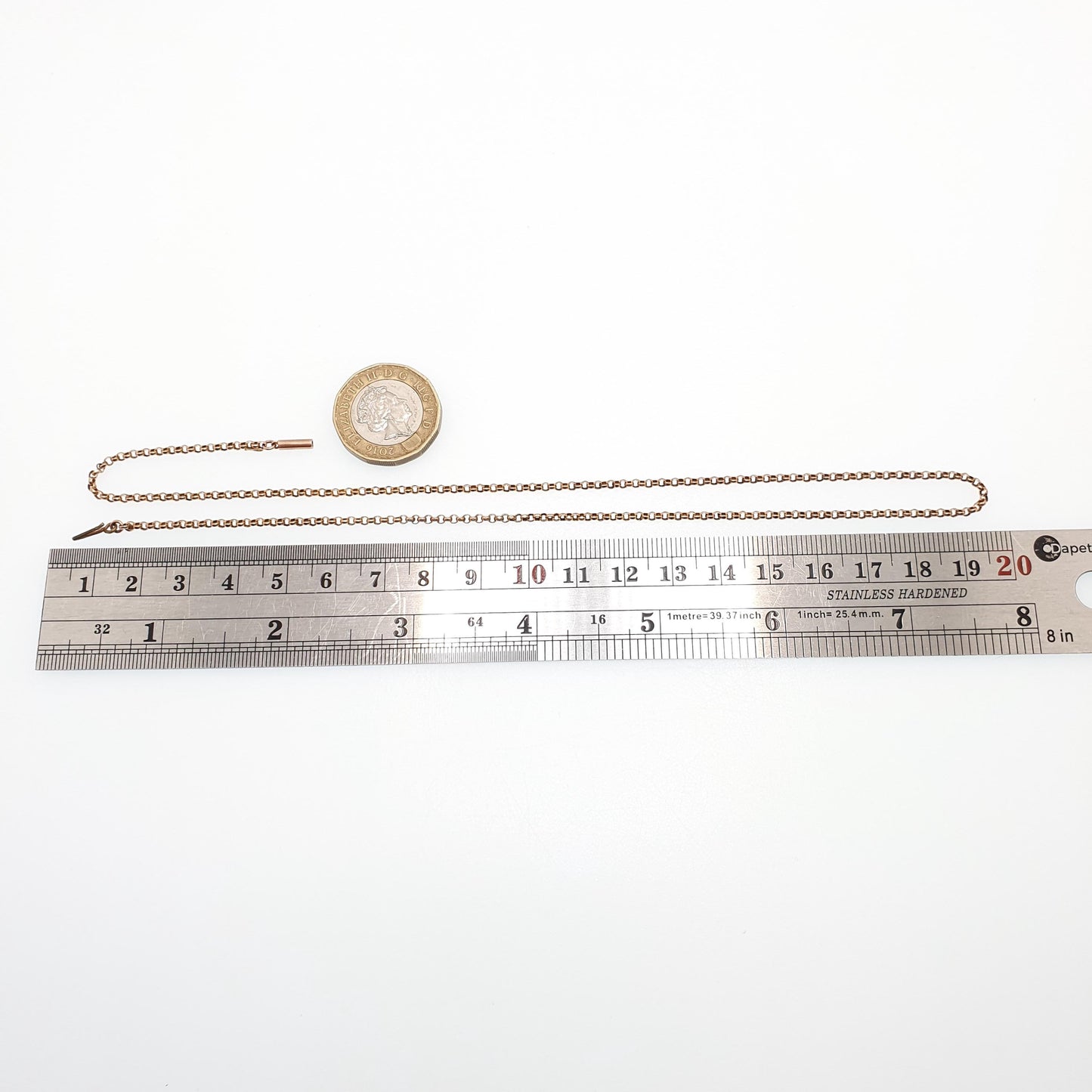 Antique 9ct 9k Rose Gold Chain Necklace Victorian Belcher Link Solid 375 43cm 16.9" 2.83g Rolo Fine Estate Genuine Vintage Womens Jewelry