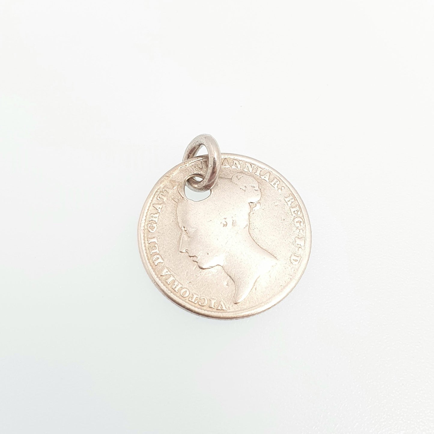 Antique Victorian Six Pence Silver Coin Necklace Pendant 1844 Early Young Queen Victoria Bracelet Charm Mens Womens Royalty Great Britain